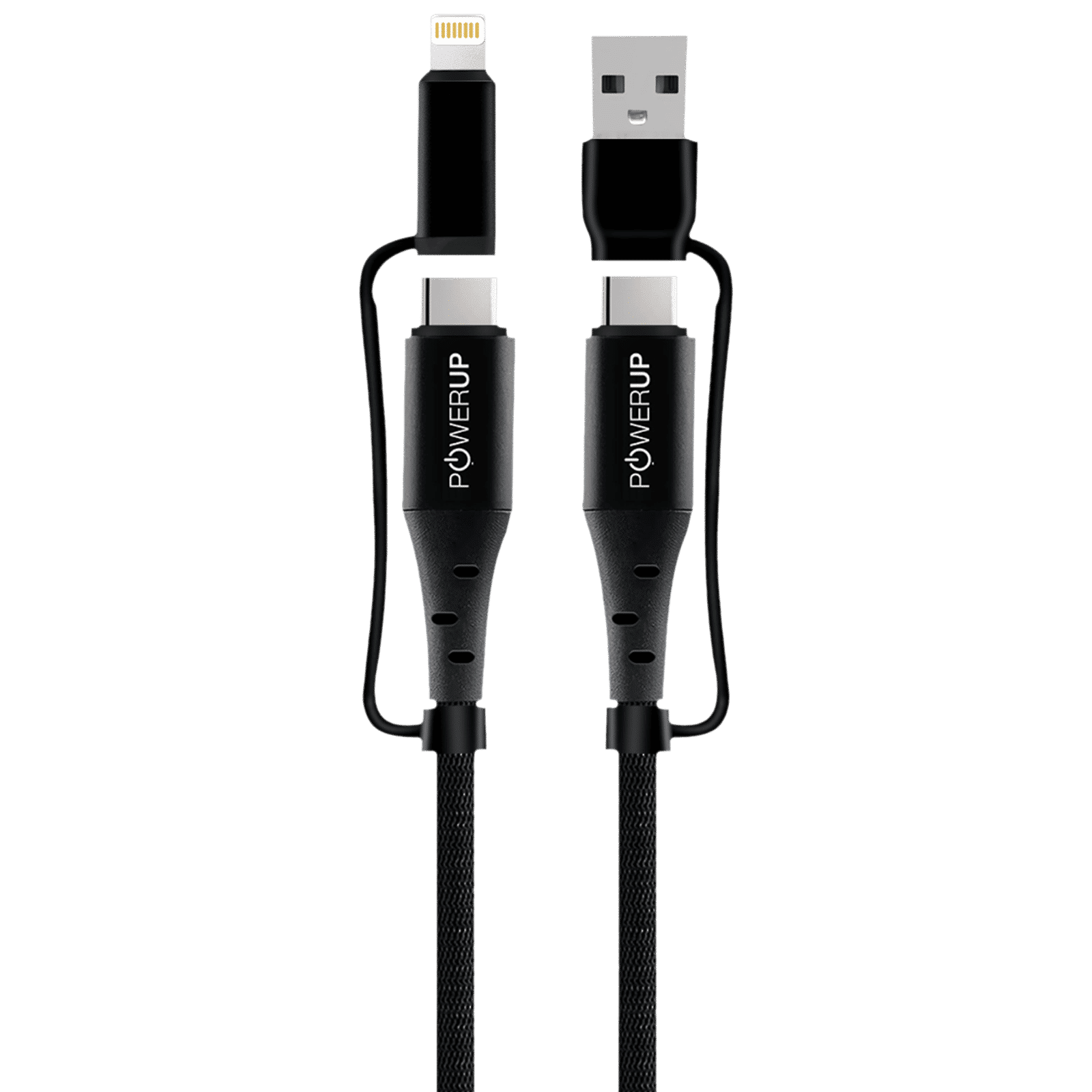 POWERUP Type C to Type C, Lightning, USB to Type C, Lightning 5 Feet (1.5M) 4-in-1 Cable (Tangle-free Design, Black)_4