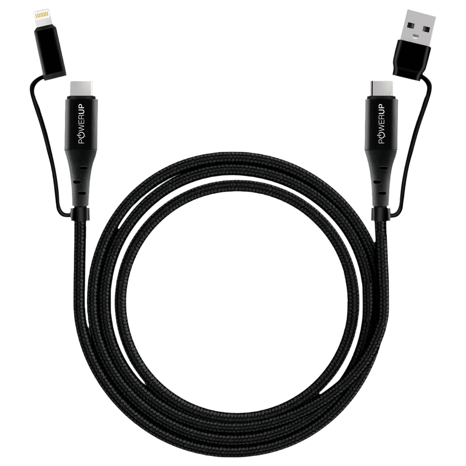 POWERUP Type C to Type C, Lightning, USB to Type C, Lightning 5 Feet (1.5M) 4-in-1 Cable (Tangle-free Design, Black)_5