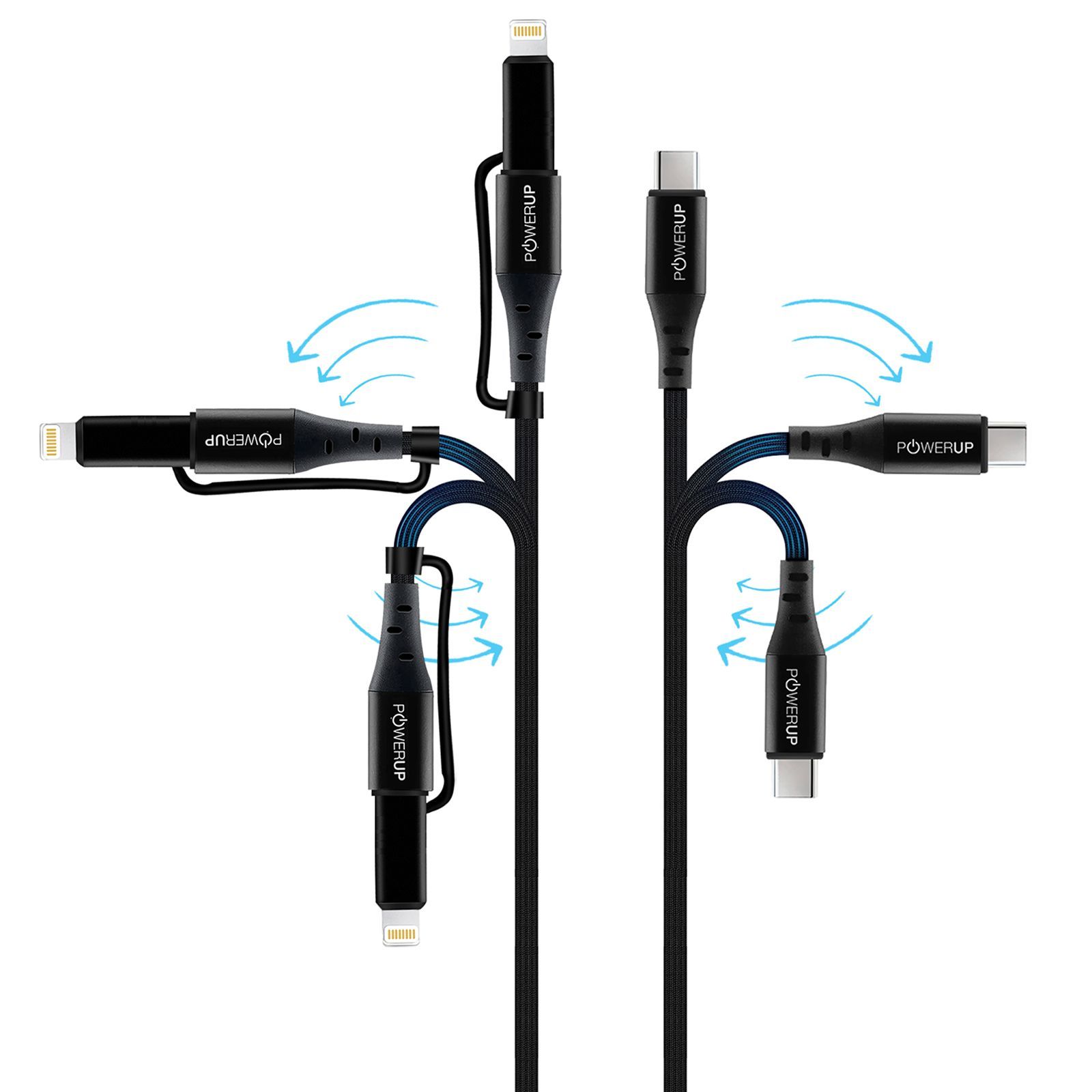 POWERUP Type C to Type C, Lightning 5 Feet (1.5M) 2-in-1 Cable (Tangle-free Design, Black)_8