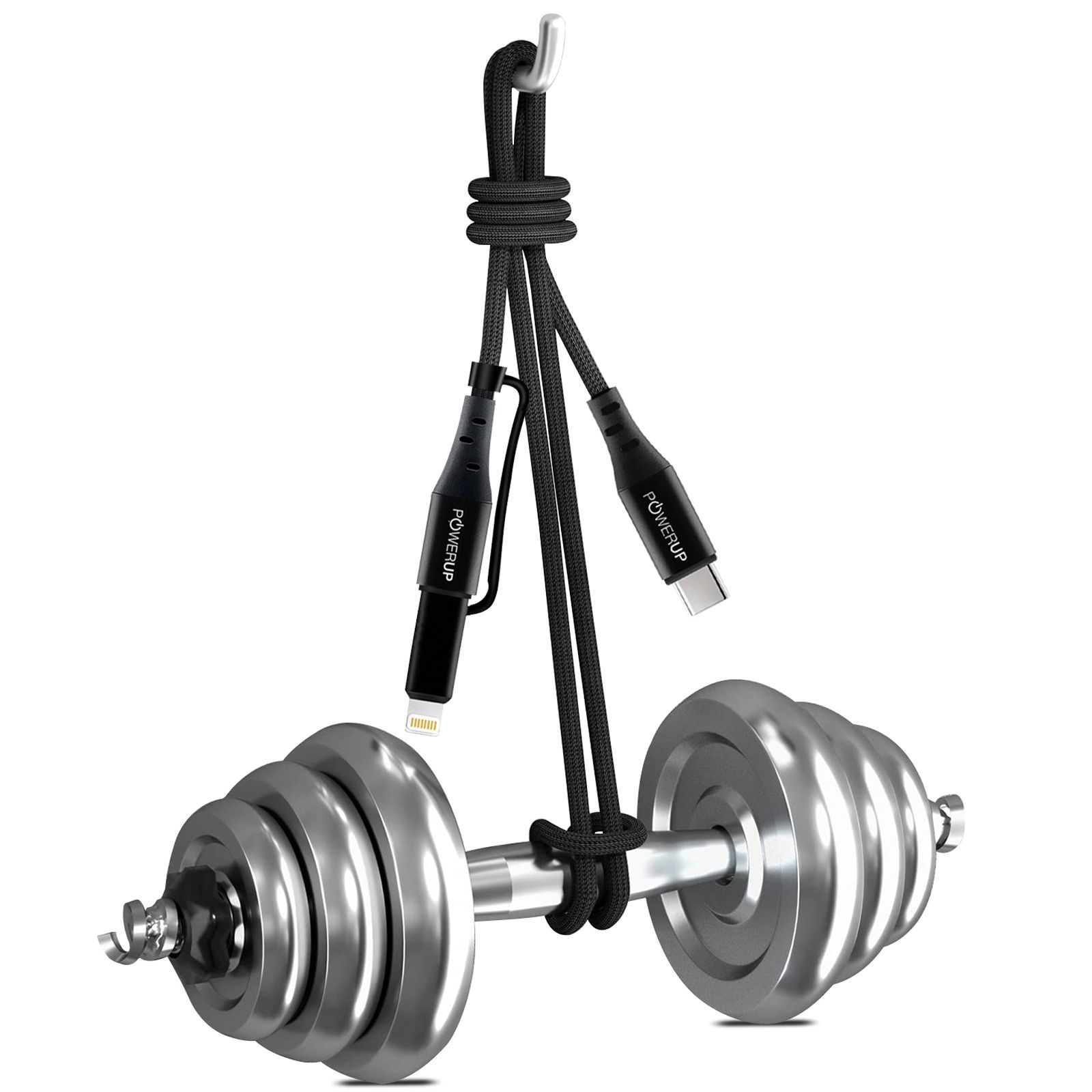 POWERUP Type C to Type C, Lightning 5 Feet (1.5M) 2-in-1 Cable (Tangle-free Design, Black)_9