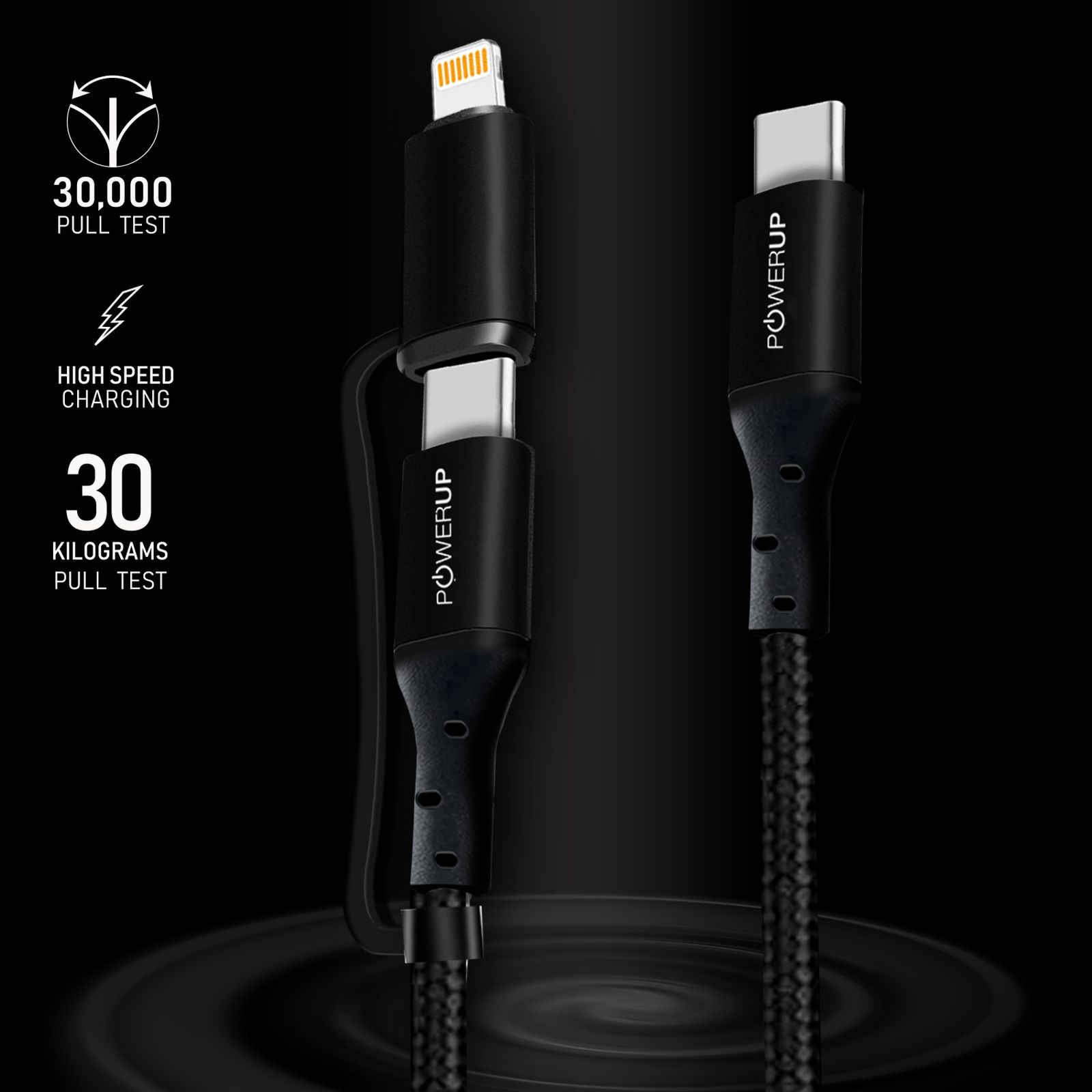 POWERUP Type C to Type C, Lightning 5 Feet (1.5M) 2-in-1 Cable (Tangle-free Design, Black)_12