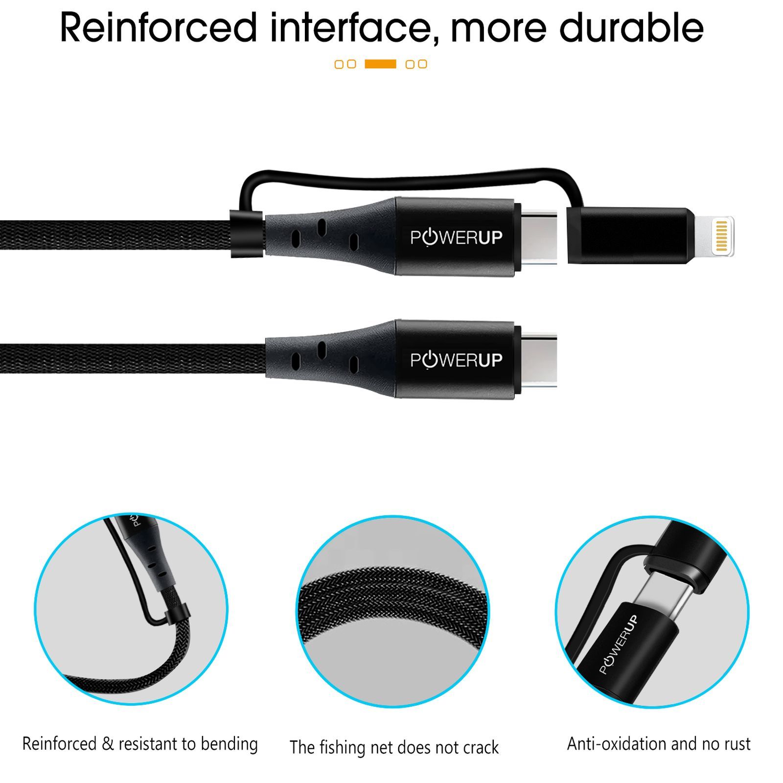 POWERUP Type C to Type C, Lightning 5 Feet (1.5M) 2-in-1 Cable (Tangle-free Design, Black)_14