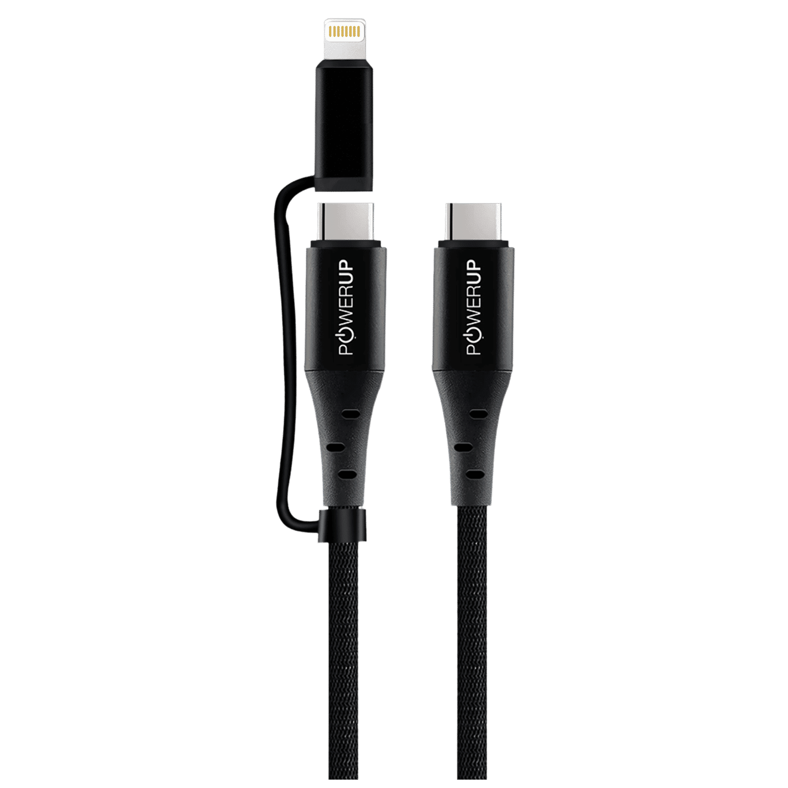 POWERUP Type C to Type C, Lightning 5 Feet (1.5M) 2-in-1 Cable (Tangle-free Design, Black)_4