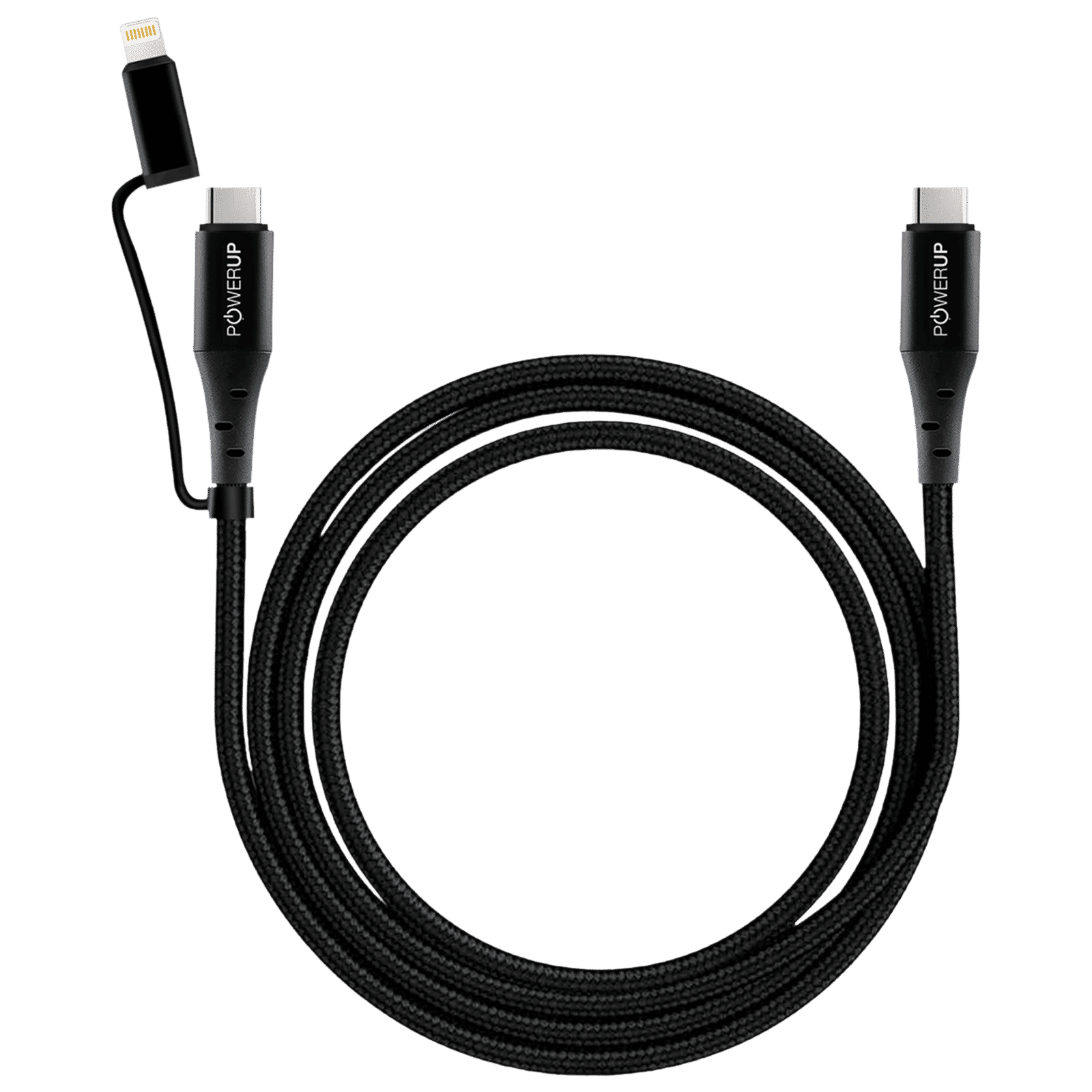 POWERUP Type C to Type C, Lightning 5 Feet (1.5M) 2-in-1 Cable (Tangle-free Design, Black)_5
