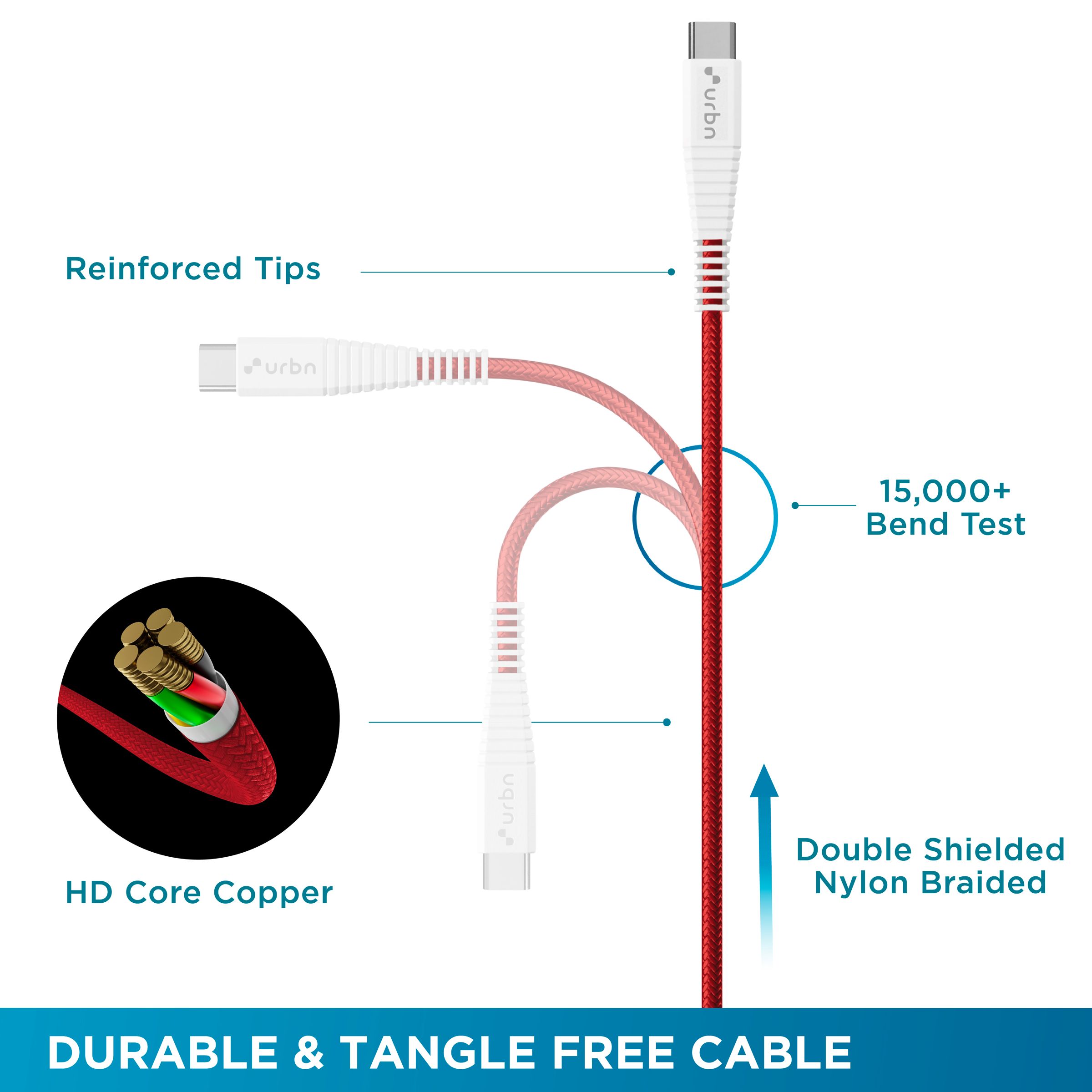 urbn Type C to Type A 5 Feet (1.5M) Cable (Nylon Braided, Red)_4