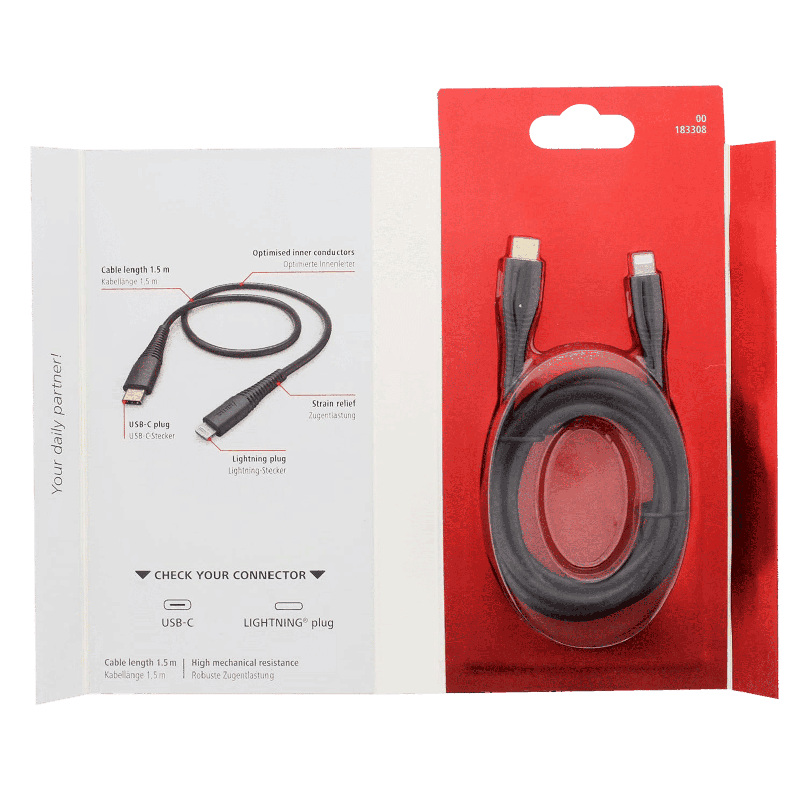 hama Type C to Lightning Connector, Type B, Type C 4.95 Feet (1.5 M) Cable (High Mechanical Resistance, Black)_3