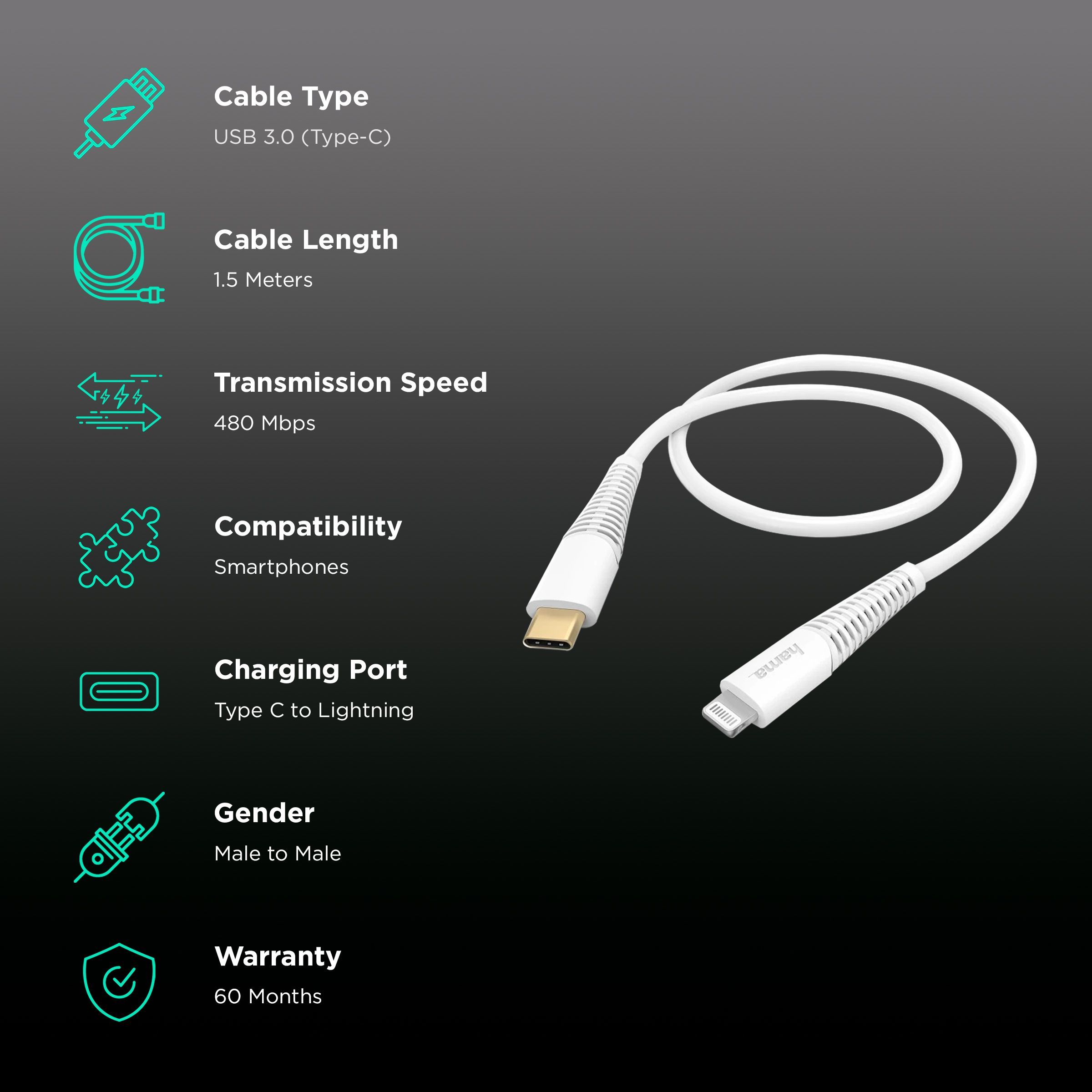 hama Type C to Lightning Connector, Type B, Type C 4.95 Feet (1.5 M) Cable (High Mechanical Resistance, White) hama Type C to Lightning Connector, Type B, Type C 4.95 Feet (1.5 M) Cable (High Mechanical Resistance, White)_2
