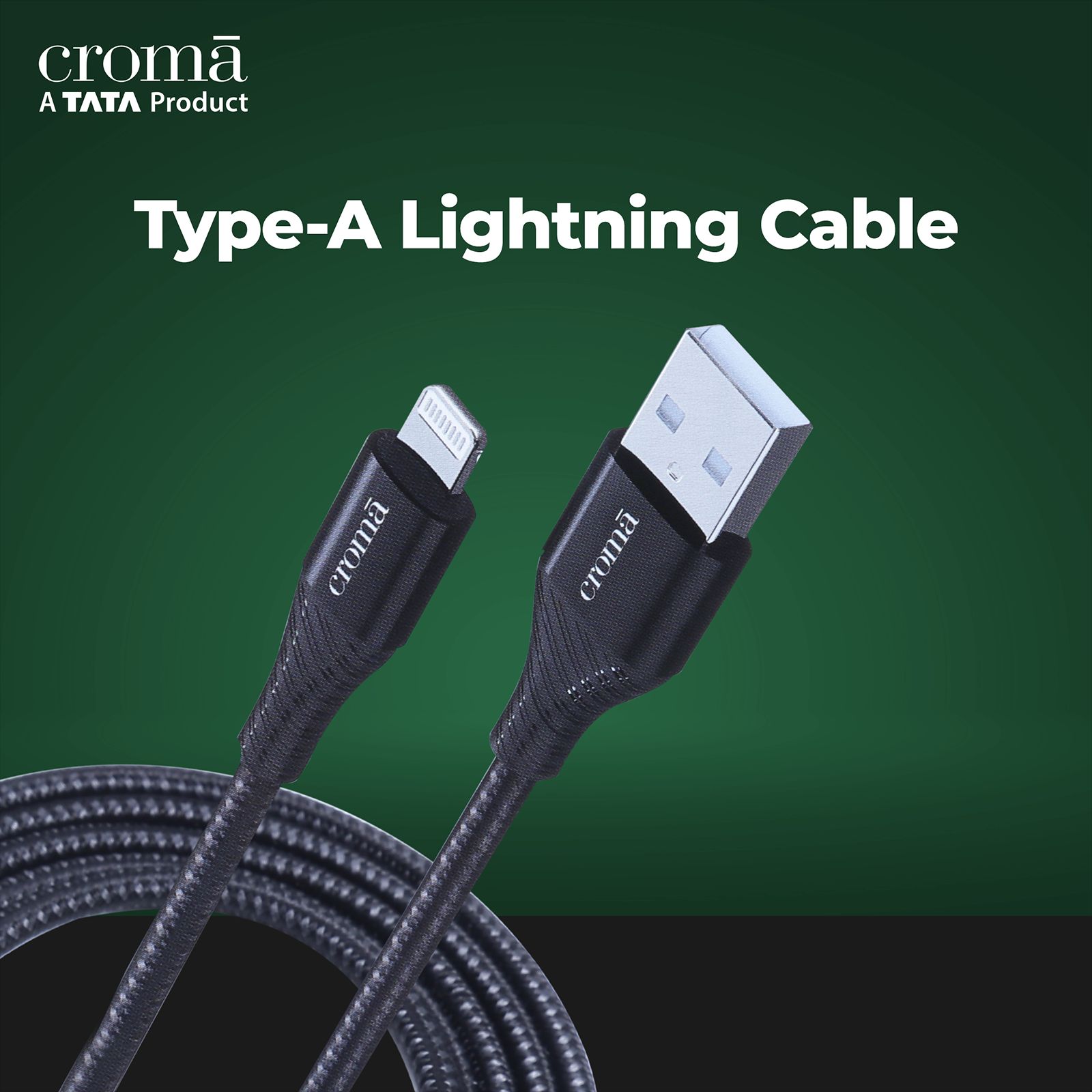 Croma Type A to Lightning 3.9 Feet (1.2M) Cable (Apple Certified, Black)_8