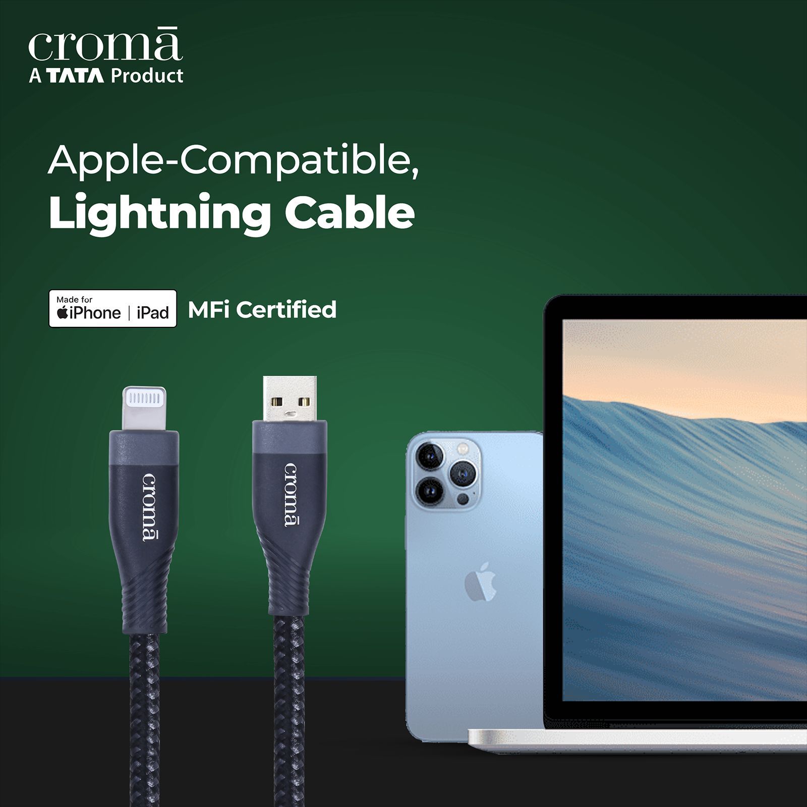 Croma Type A to Lightning 3.9 Feet (1.2M) Cable (Apple Certified, Black)_10