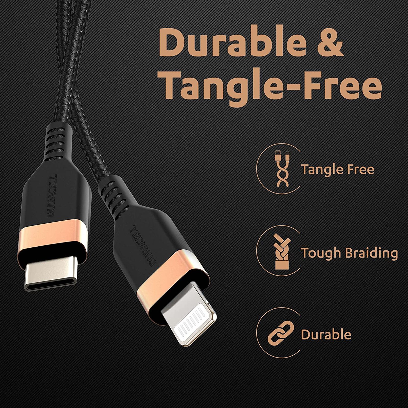 DURACELL Type C to Lightning 3.9 Feet (1.2M) Cable (Tangle Free, Black) DURACELL Type C to Lightning 3.9 Feet (1.2M) Cable (Tangle Free, Black)_4