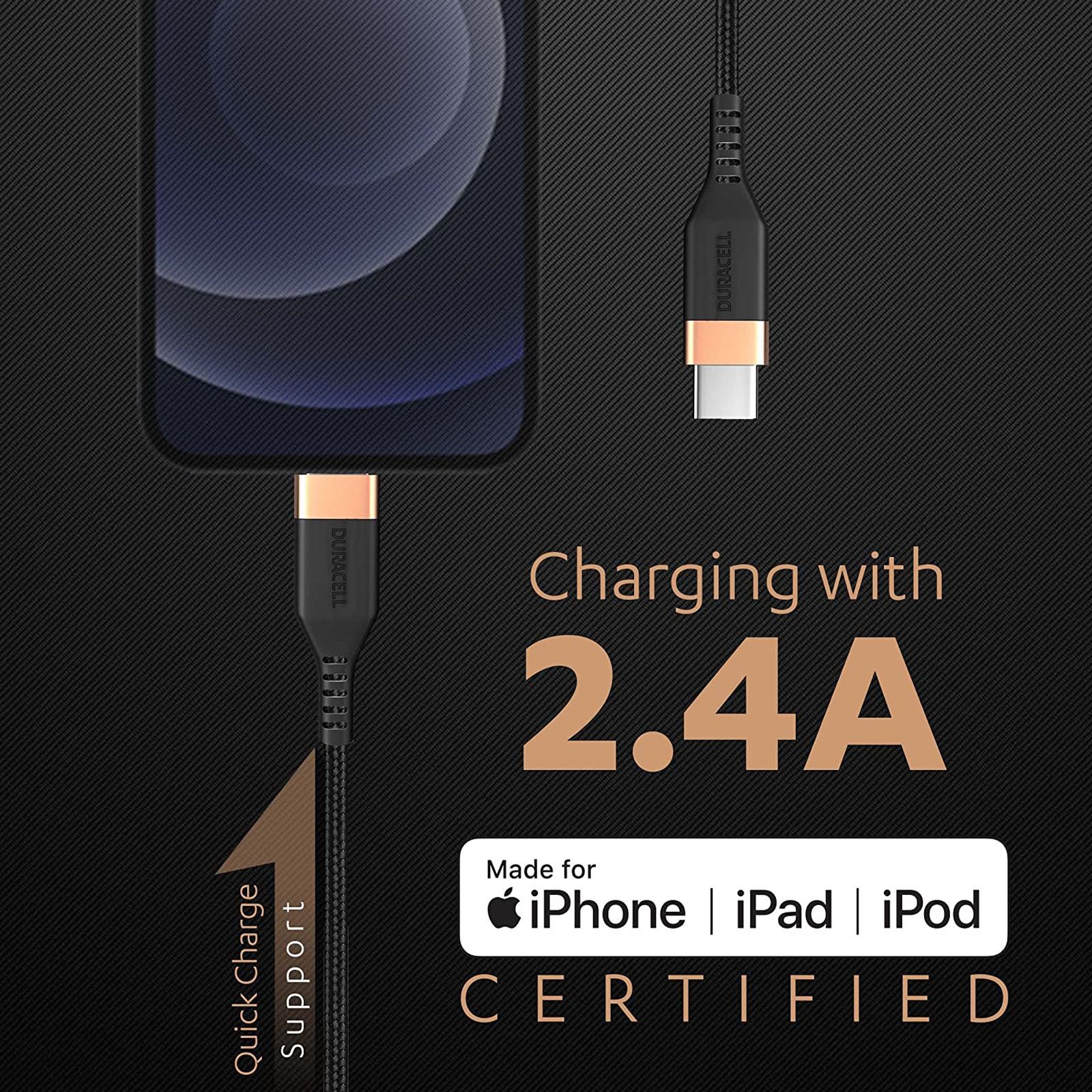DURACELL Type C to Lightning 3.9 Feet (1.2M) Cable (Tangle Free, Black) DURACELL Type C to Lightning 3.9 Feet (1.2M) Cable (Tangle Free, Black)_5