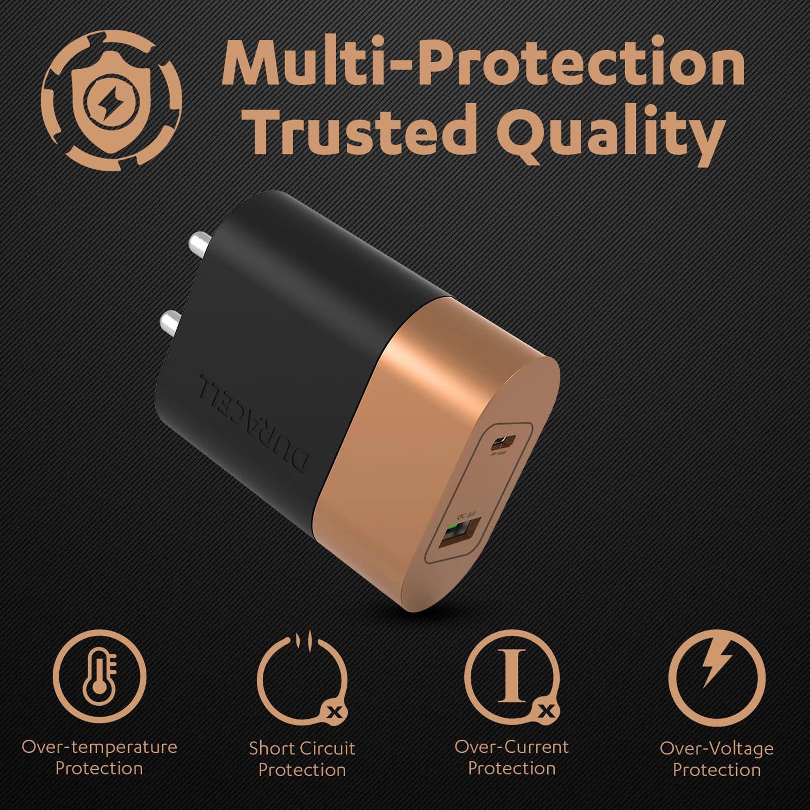 Duracell 36W Type A and Type C 2-Port Fast Charger (Adapter Only, Black)_4