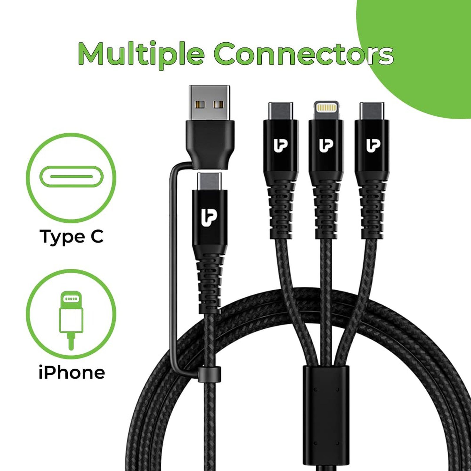 ultraprolink Trio Link Plus Type A to Type C, Type C to Type C, Lightning 4.92 Feet (1.5M) 3-in1 Cable (Nylon Braided, Black)_2