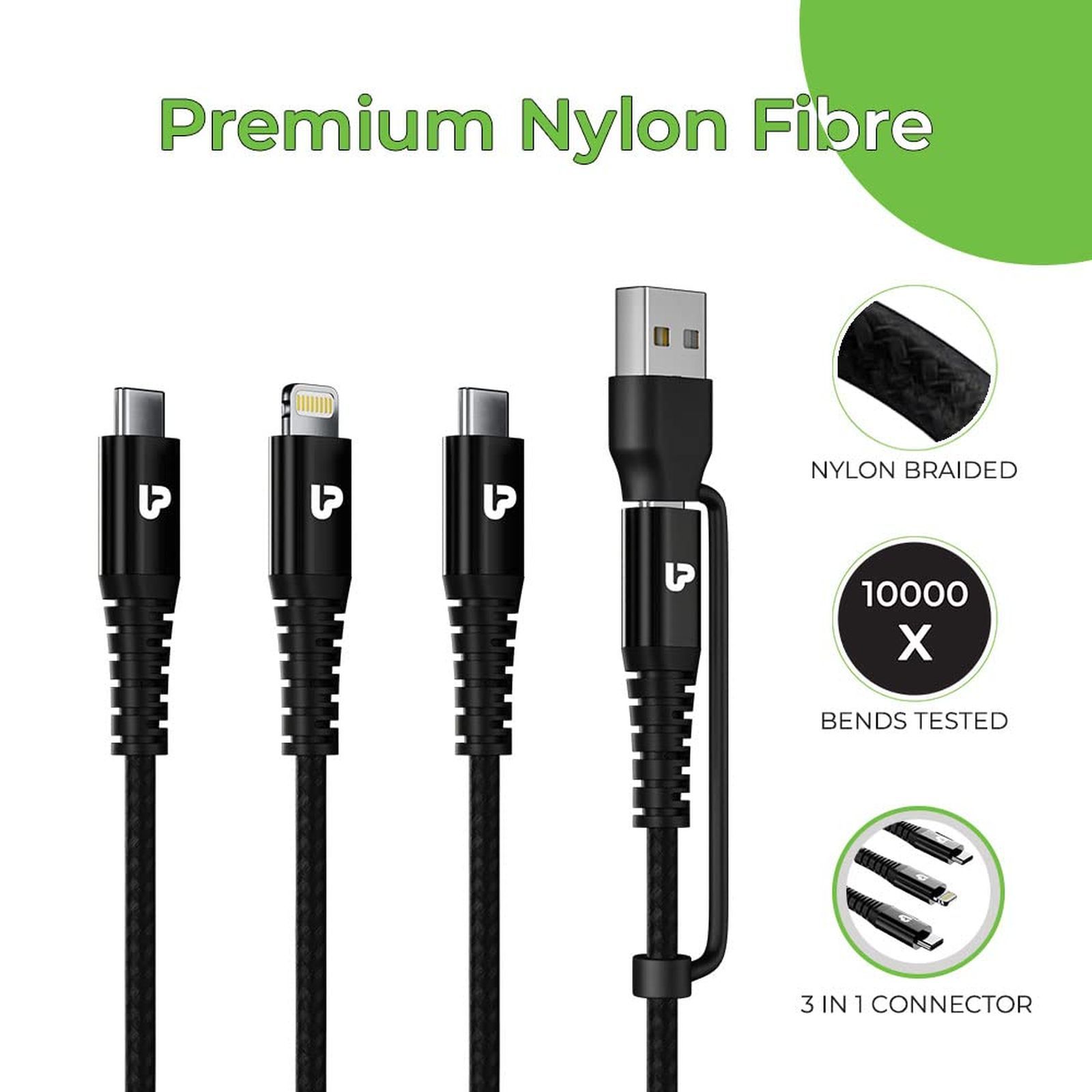 ultraprolink Trio Link Plus Type A to Type C, Type C to Type C, Lightning 4.92 Feet (1.5M) 3-in1 Cable (Nylon Braided, Black)_3