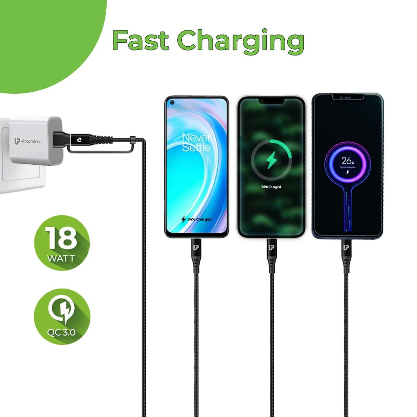 ultraprolink Trio Link Plus Type A to Type C, Type C to Type C, Lightning 4.92 Feet (1.5M) 3-in1 Cable (Nylon Braided, Black)_4