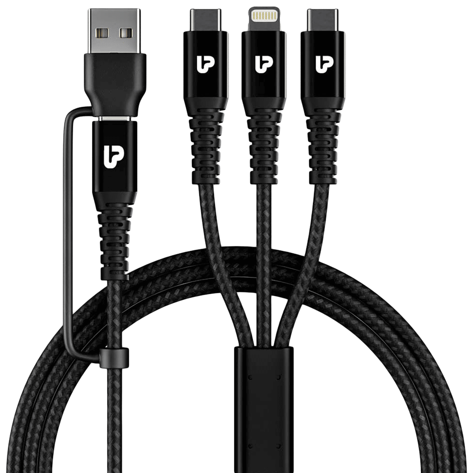 ultraprolink Trio Link Plus Type A to Type C, Type C to Type C, Lightning 4.92 Feet (1.5M) 3-in1 Cable (Nylon Braided, Black)_1