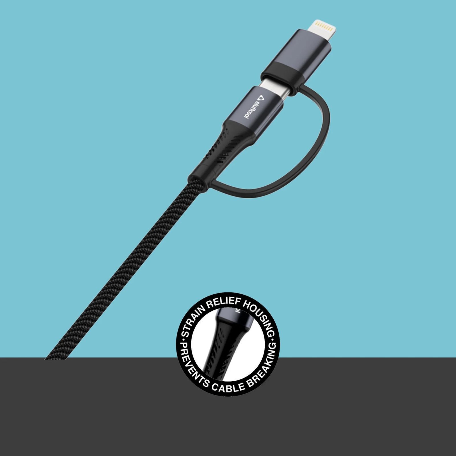 stuffcool Quad Lightning To Type C, Type C to C, Type C, Lightning 3.2 Feet (1M) 4-in1 Cable (Universal Compatibility, Black)_5