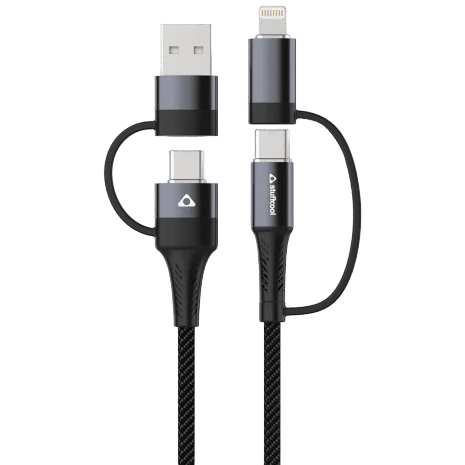 stuffcool Quad Lightning To Type C, Type C to C, Type C, Lightning 3.2 Feet (1M) 4-in1 Cable (Universal Compatibility, Black)_1