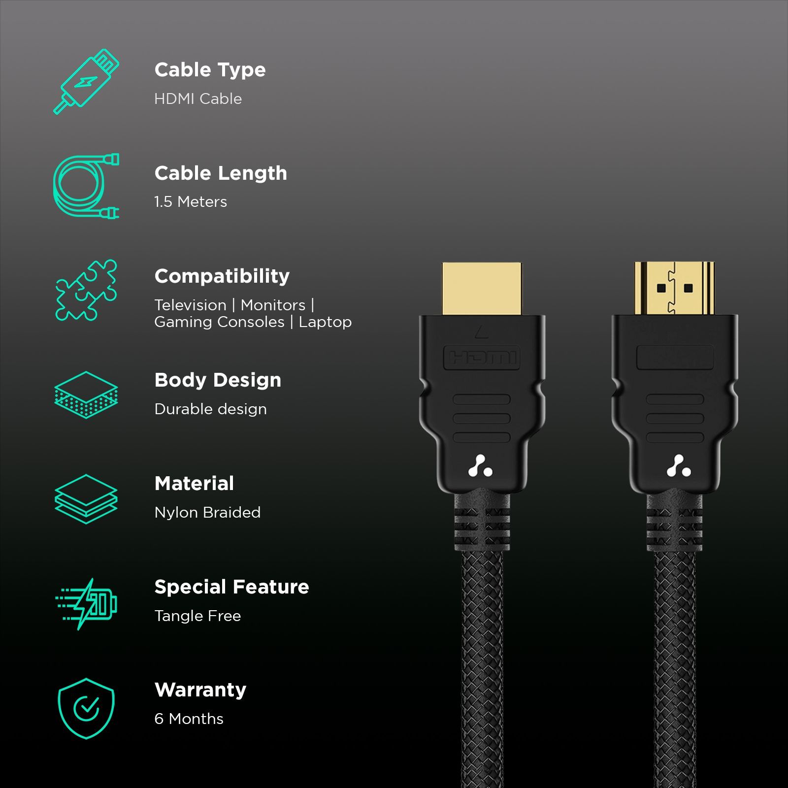 ambrane AHDMS-15 HDMI (Type A) to HDMI (Type A) Cable (Crystal Clear 4K Resolution, Black)_2