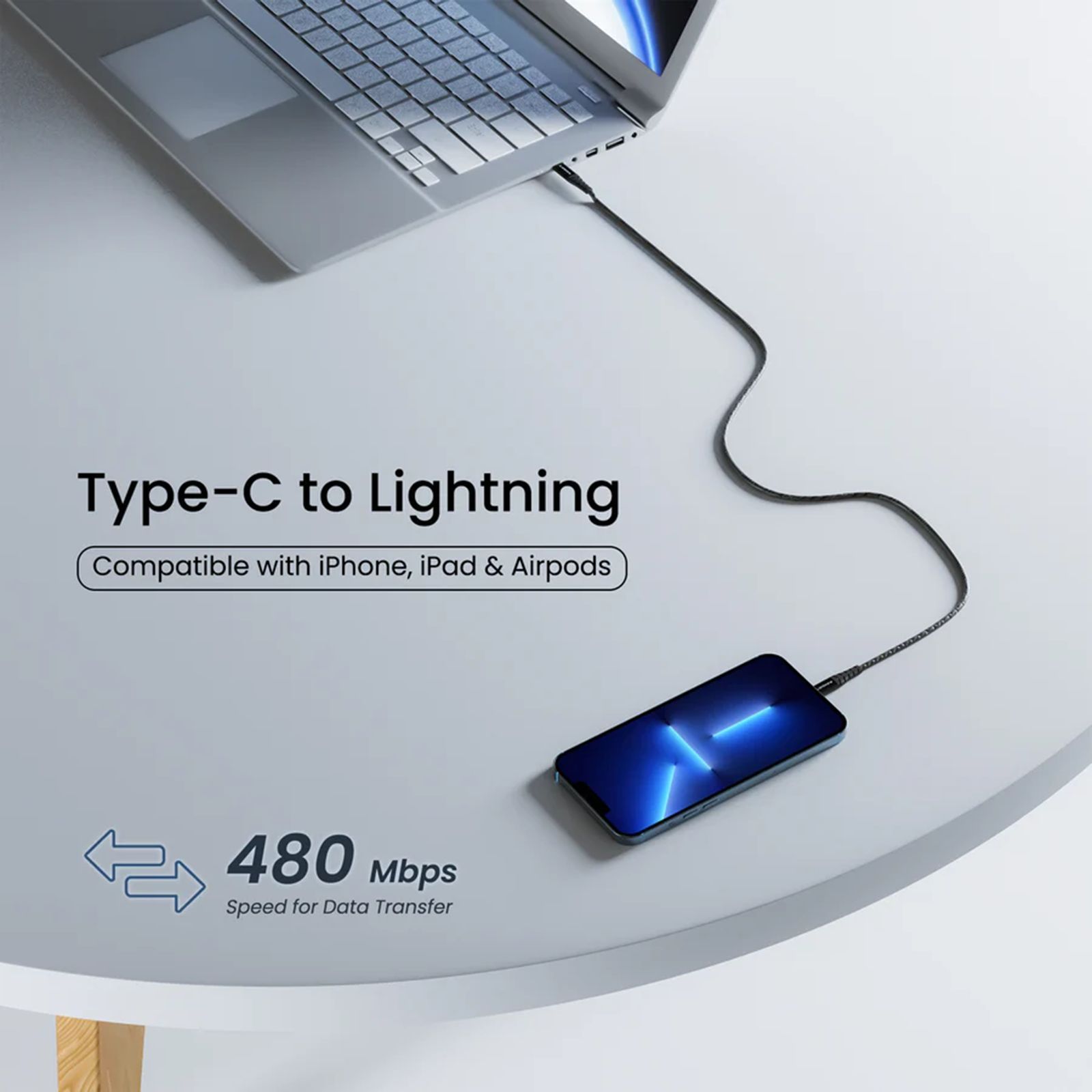 Ambrane ABTL-125 Type C to Lightning 4.1 Feet (1.25M) Cable (22.5W Fast Charging, Black)_3