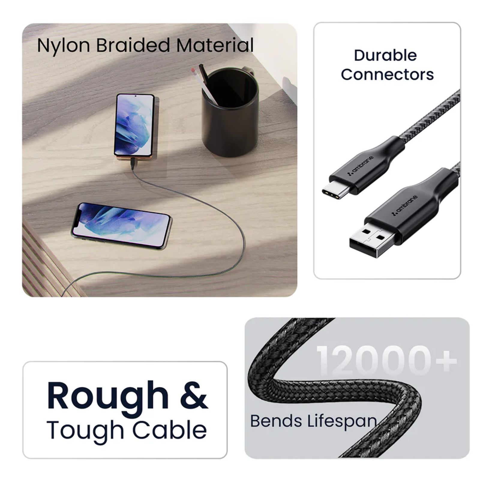 Ambrane RCT-15 USB Type A to Type C 4.9 Feet (1.5M) Cable (Tangle Free, Black)_4