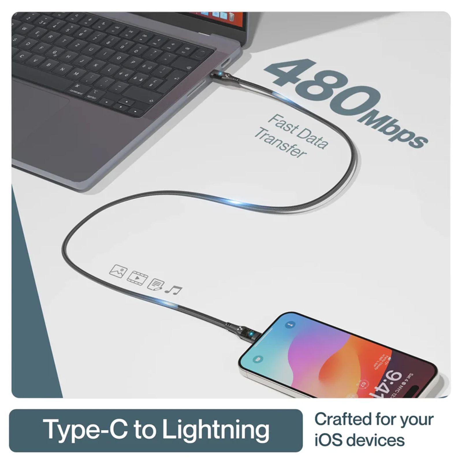 Ambrane ABTL-12T Type C to Lightning 3.9 Feet (1.2M) Cable (LED Indicator, Black)_3