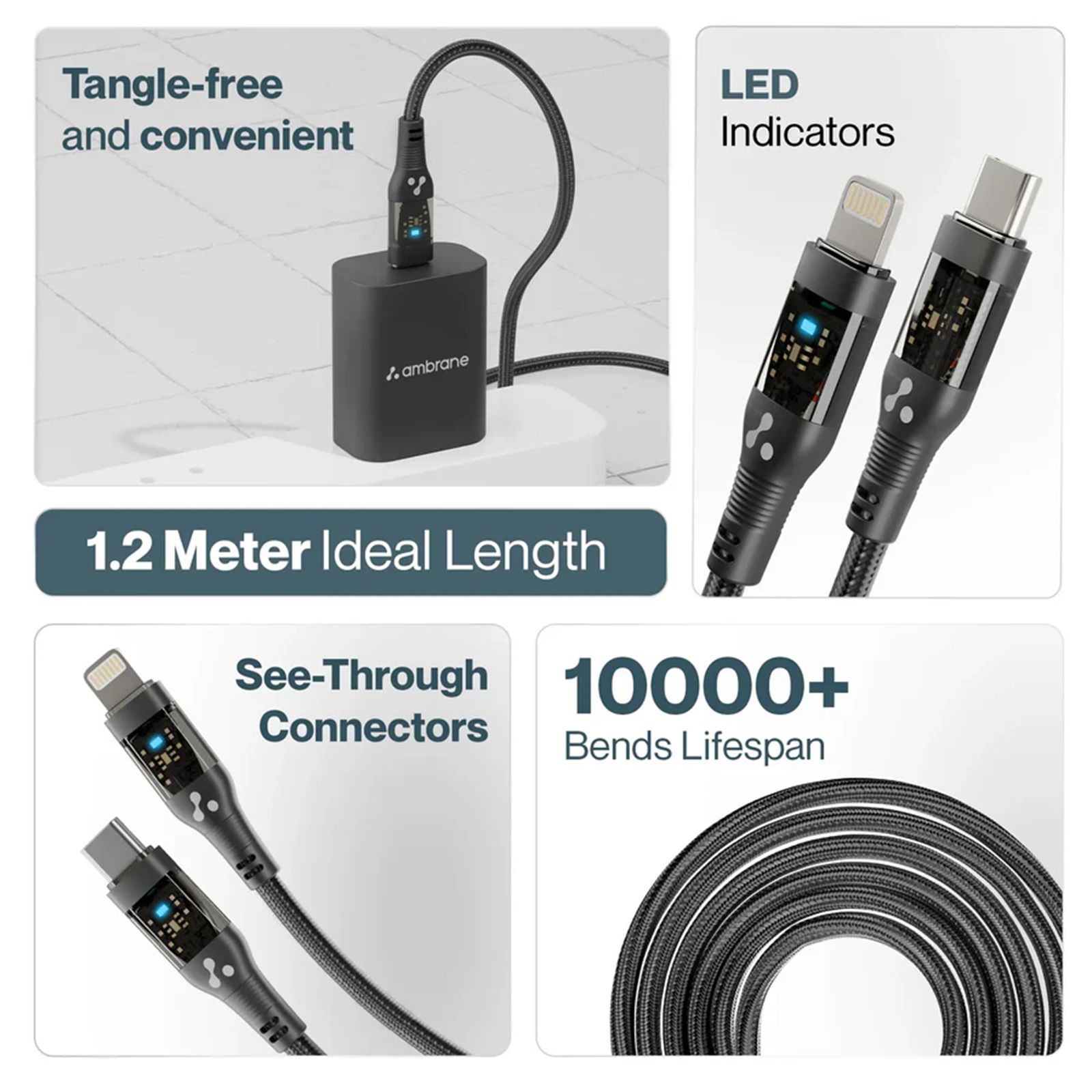 Ambrane ABTL-12T Type C to Lightning 3.9 Feet (1.2M) Cable (LED Indicator, Black)_4