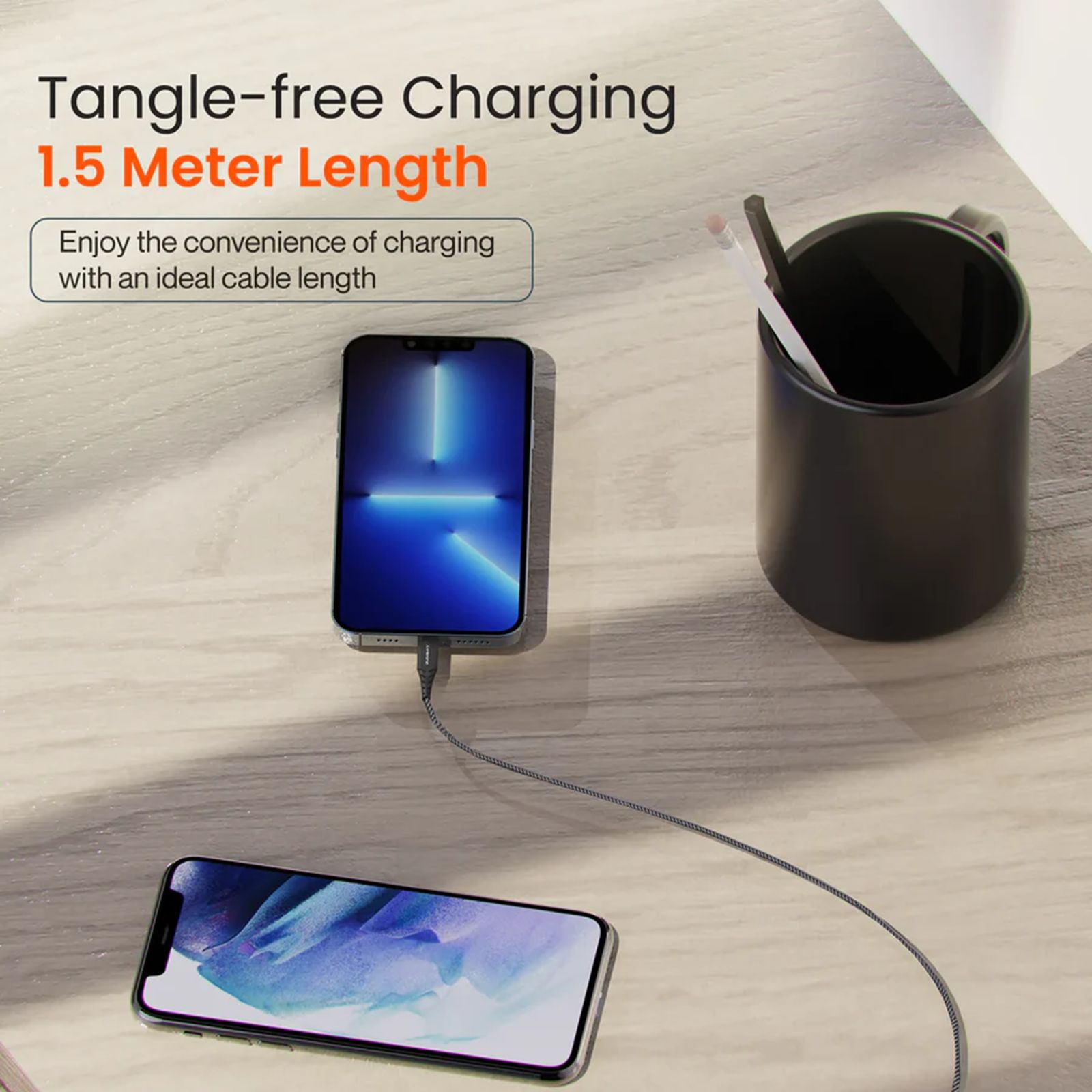 Ambrane RCL-15 USB A to Lightning 4.9 Feet (1.5M) Cable (Nylon Braided, Black)_5