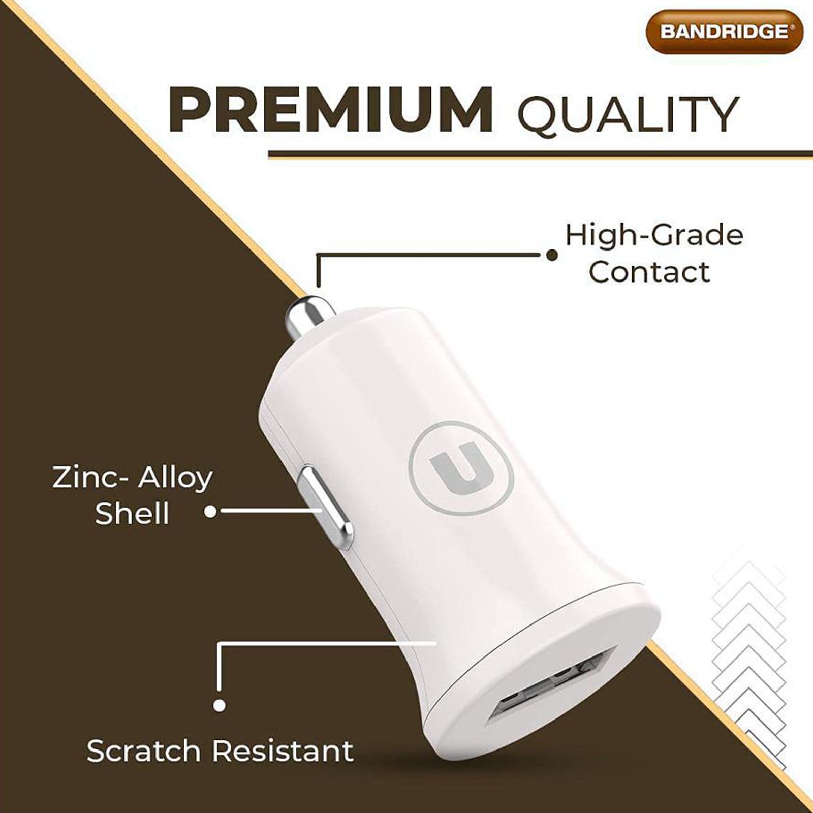 Bandridge 2.4 Amp 1 USB Port Car Charging Adapter with Micro USB Cable (Fast Charging Compatible, White)_4