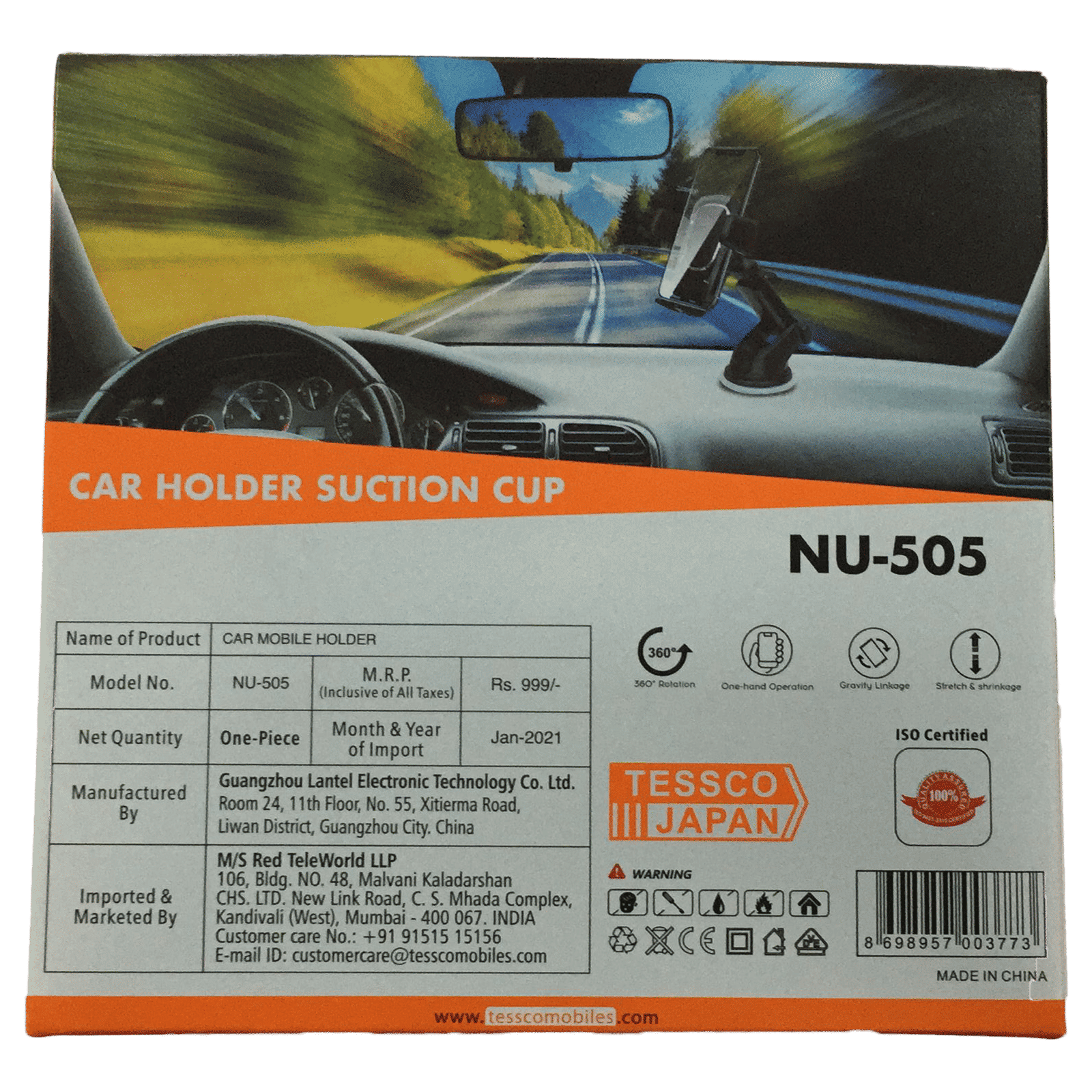 Tessco Mobiles Dashboard Car Mobile Holder (360 Degree Operation, TNU505, Black)_5