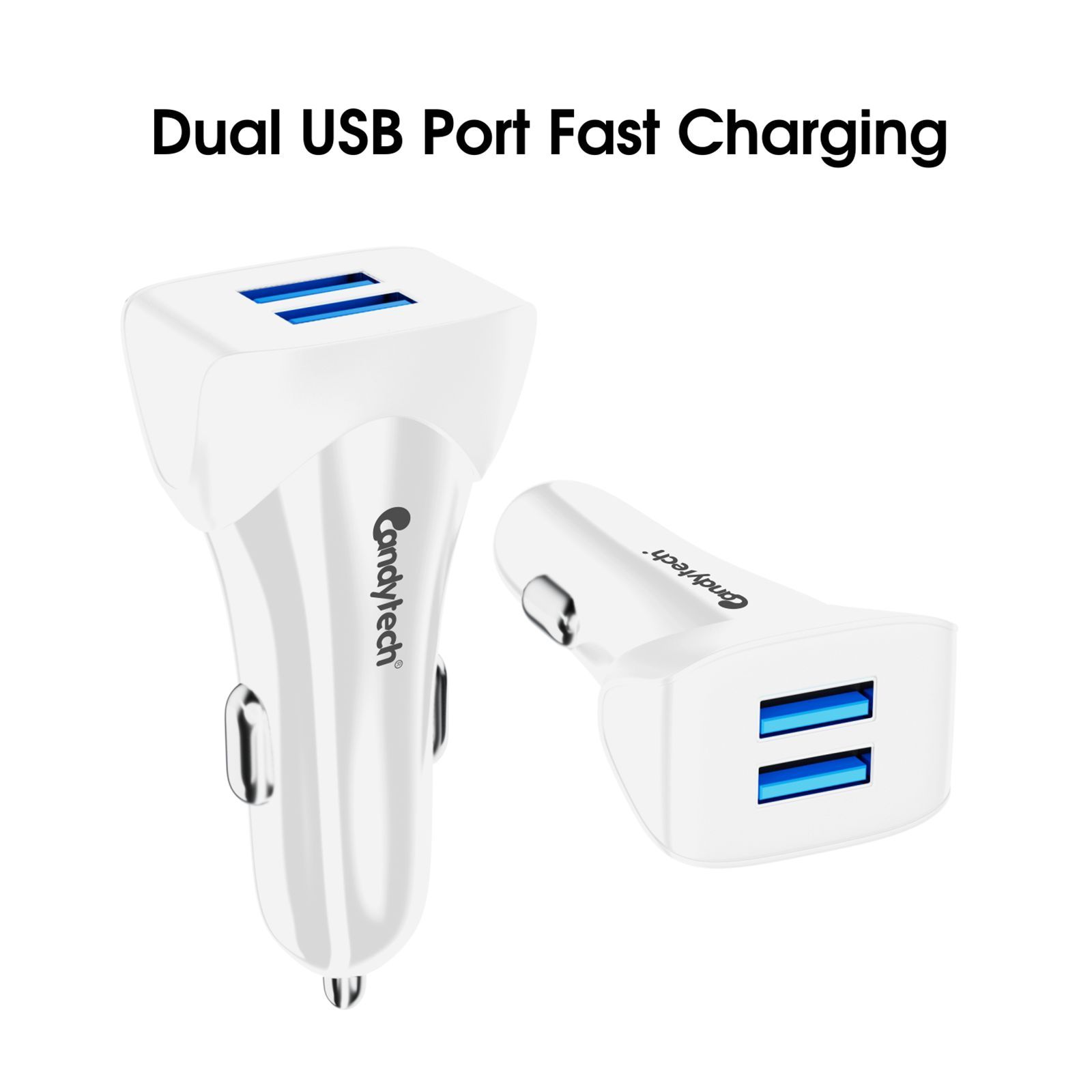 Candytech 3 Ampere 2 USB Ports Car Charging Adapter (Super Fast Charging, CC-15, White)_3