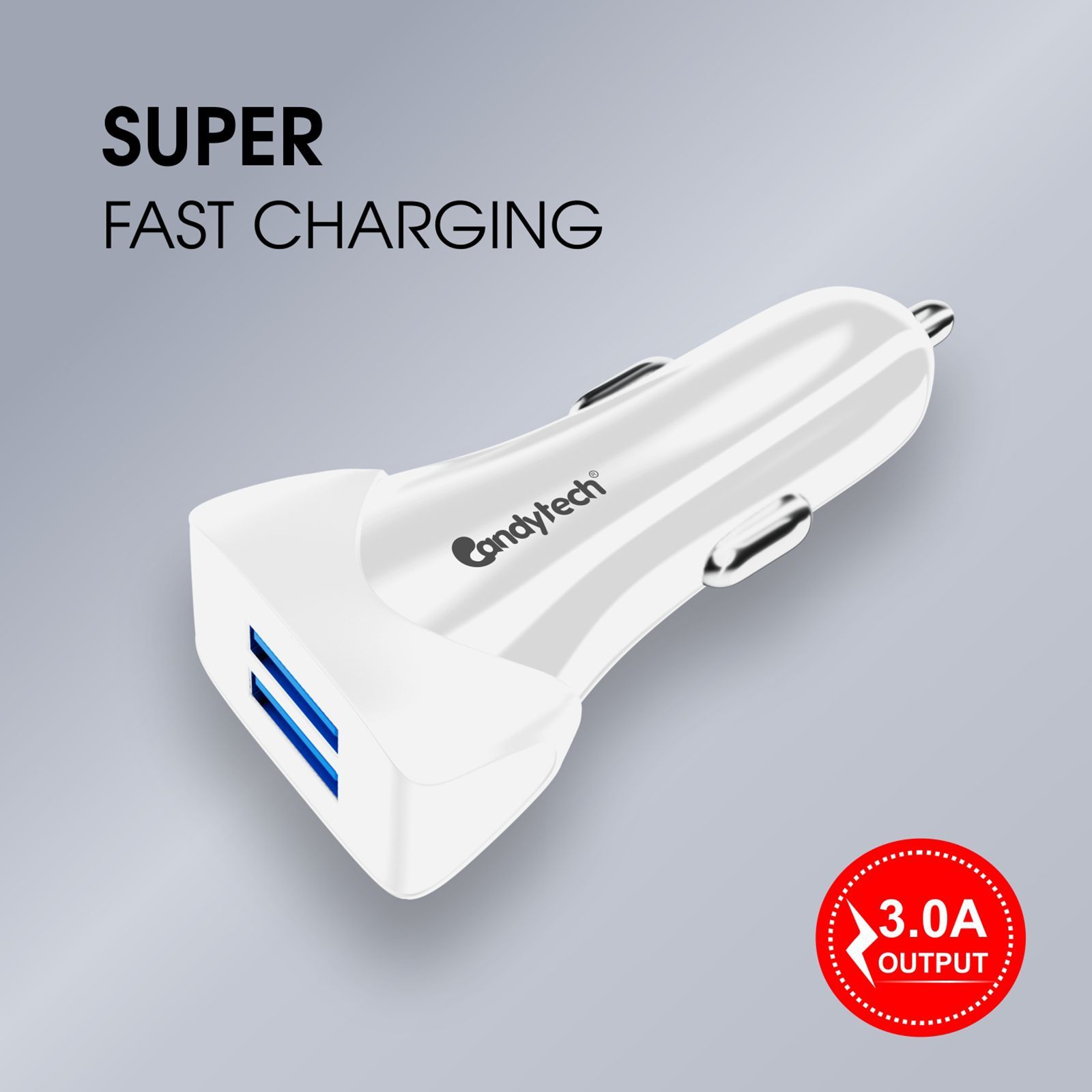 Candytech 3 Ampere 2 USB Ports Car Charging Adapter (Super Fast Charging, CC-15, White)_5