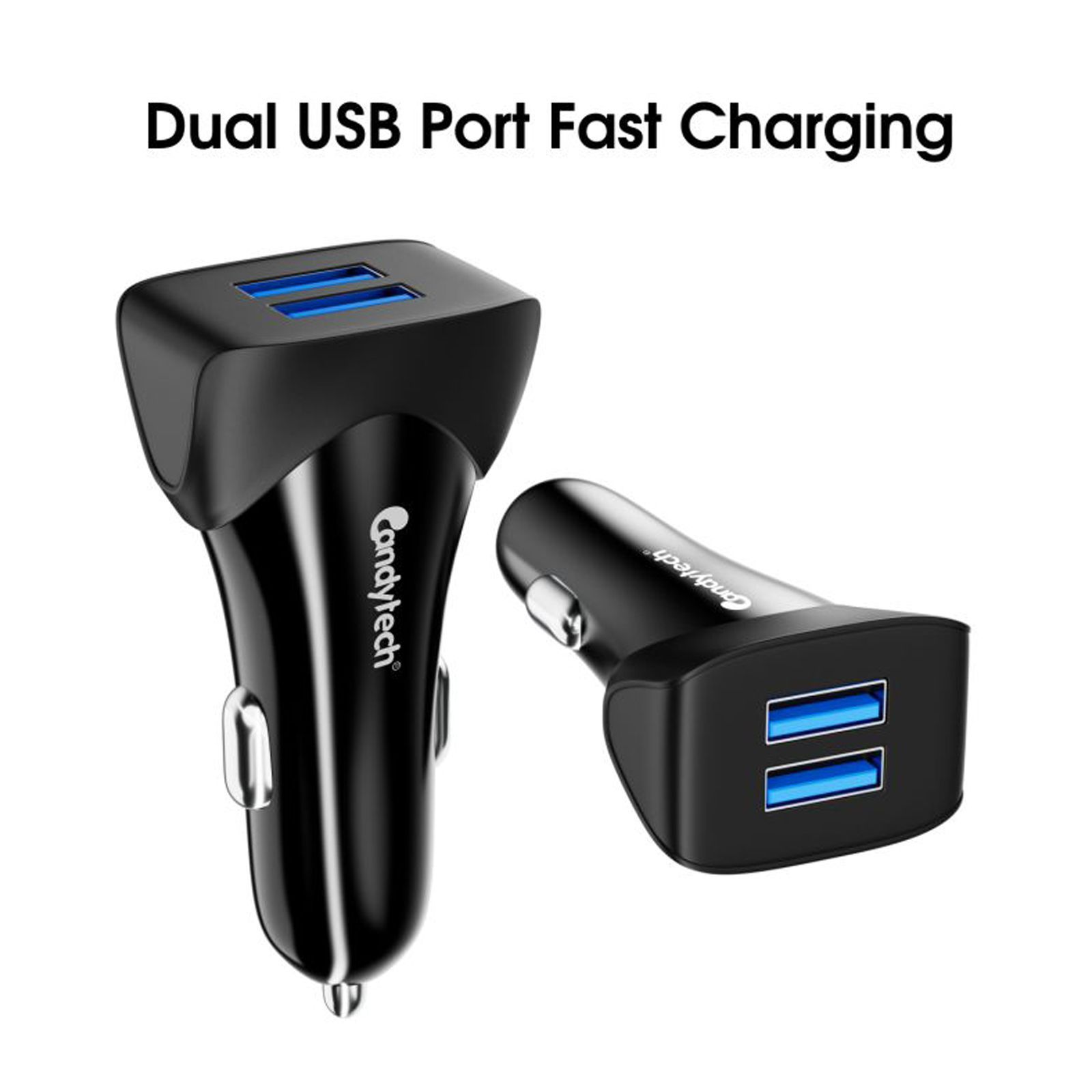 Candytech 3 Amp 2 USB Ports Car Charging Adapter (Fast Charging Capability, CC-15, Black)_2