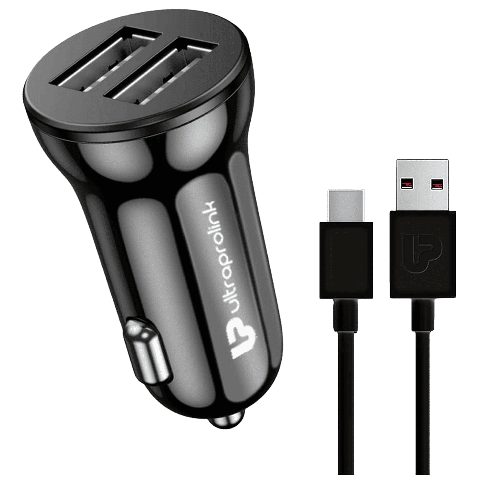 ultraprolink Mach12 12W 2 USB Ports Type C Car Charging Adapter with Cable (Type C, Smart Charge, Black)_1