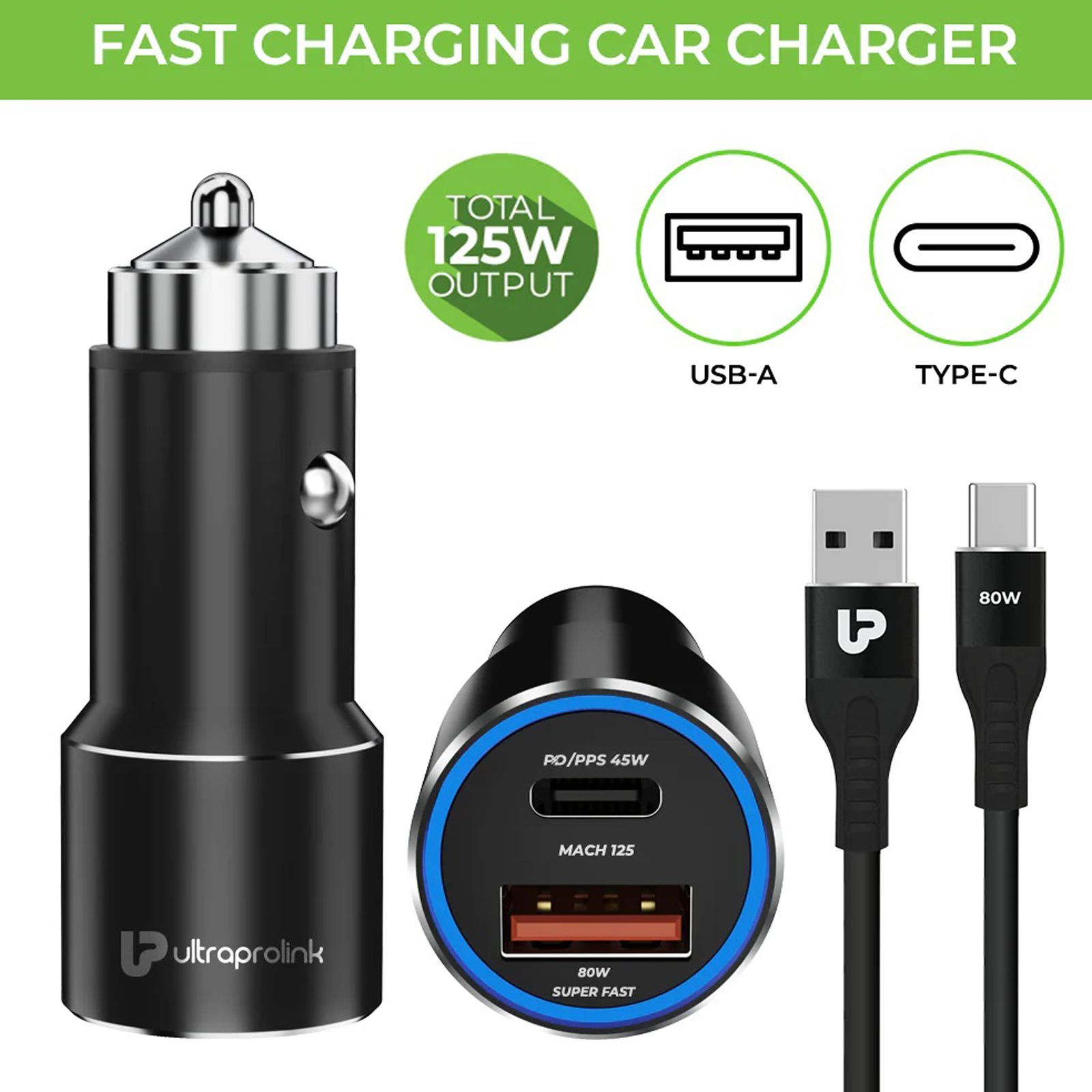 ultraprolink Mach 125 125 Watts 2 USB Ports Type C and Type A Car Charging Adapter with Cable (Multi Layer Protection, UM1160, Black)_5