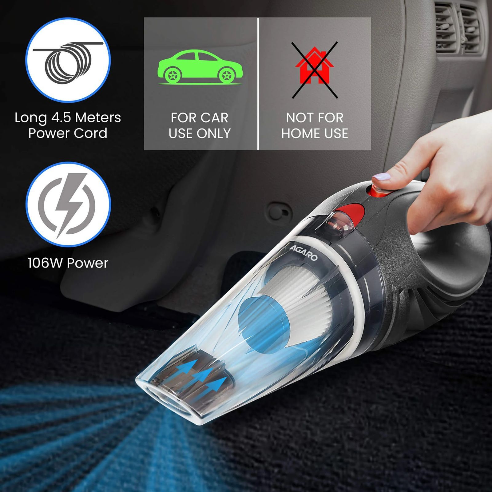 AGARO CV1077 106W Car Vacuum Cleaner with Powerful Suction (Copper Winded Motor, Black)_4