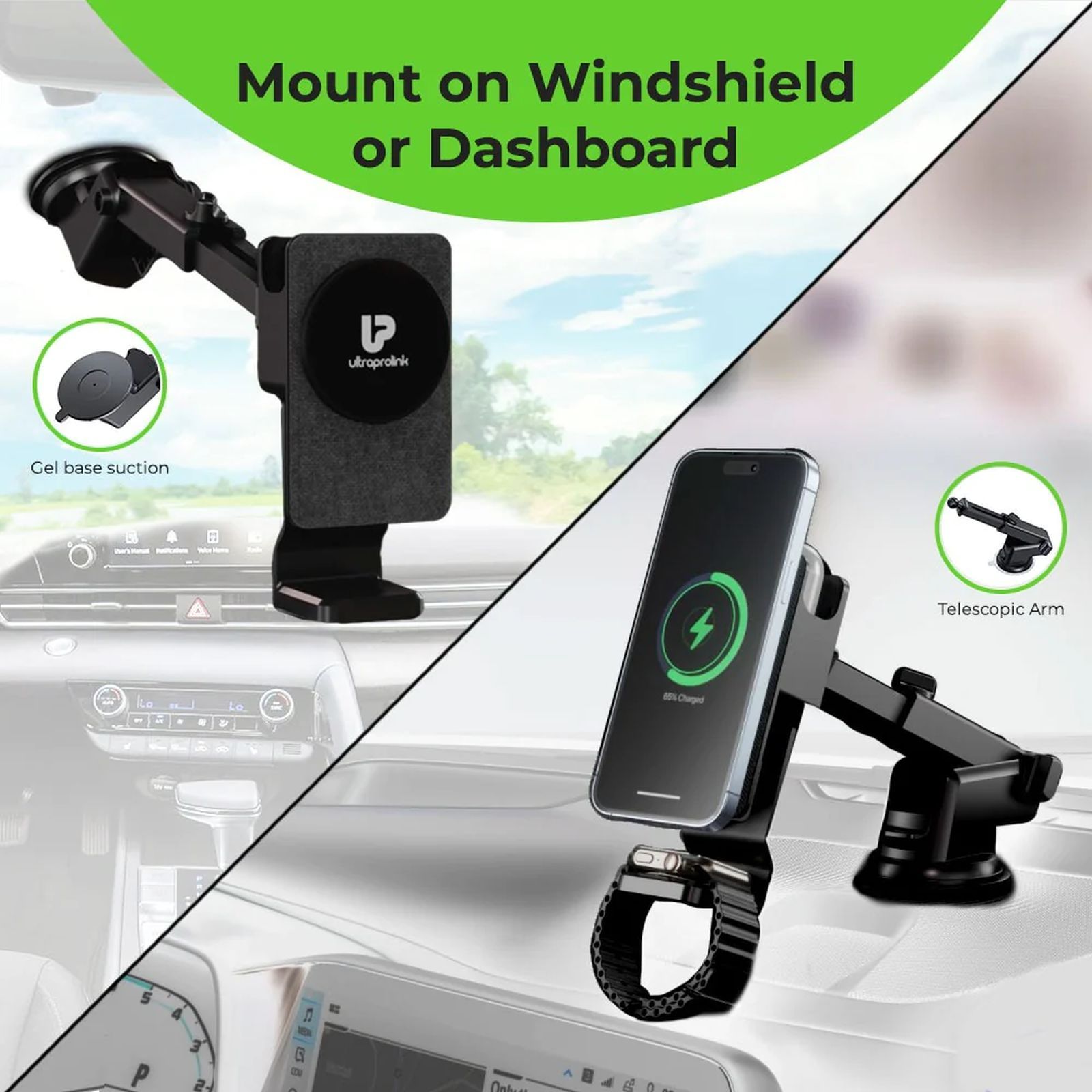 ultraprolink Vylis Auto 20W Wireless Car Charger for Smartphones, Smartwatch and AirPods (Powerful Magnet, Black)_3