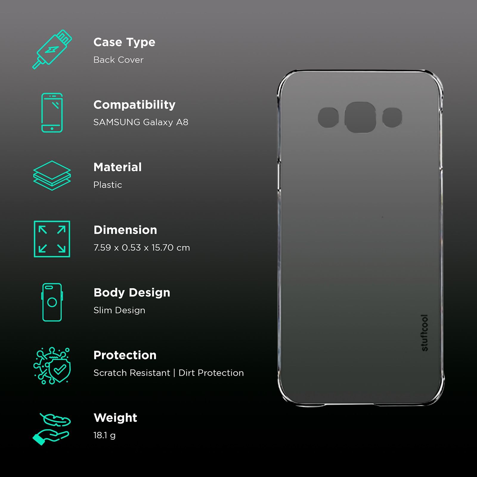 stuffcool Clair Hard Plastic Back Cover for Samsung Galaxy A8 (Camera Protection, Clear)_2