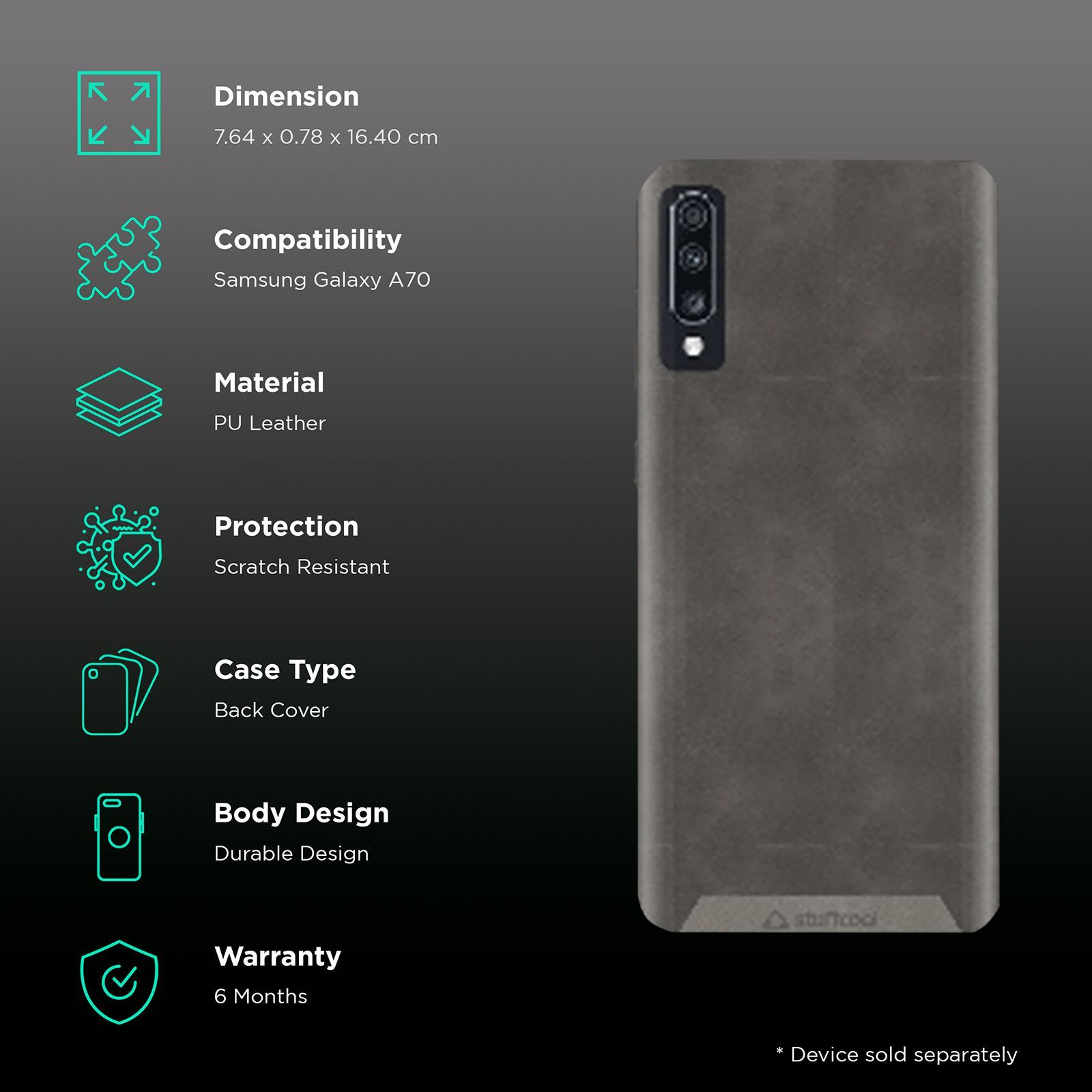 stuffcool Rego PU Leather Back Cover for Samsung Galaxy A70 (Camera Protection, Black)_2