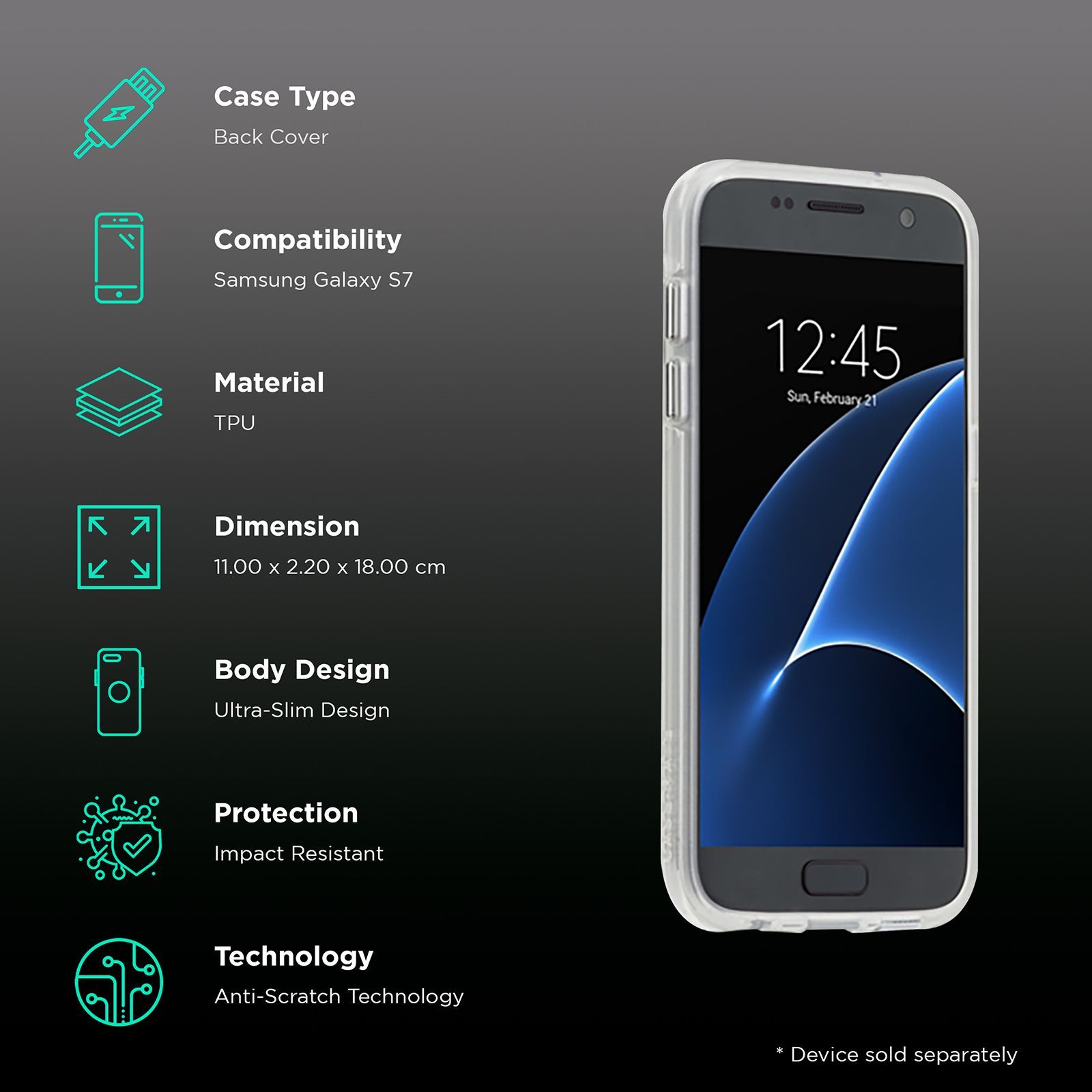 Case-Mate CM033940 TPU Back Cover for Samsung Galaxy S7 (Anti Scratch technology, Transparent)_2