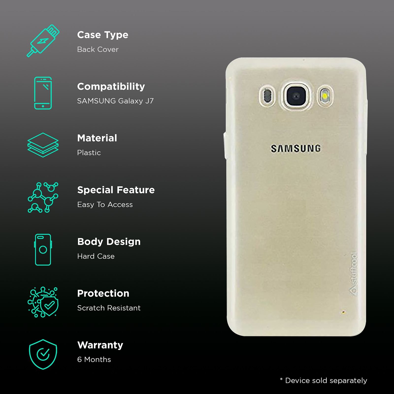 stuffcool Clair Hard Plastic Back Cover for Samsung Galaxy J7 (Camera Protection, Transparent)_2