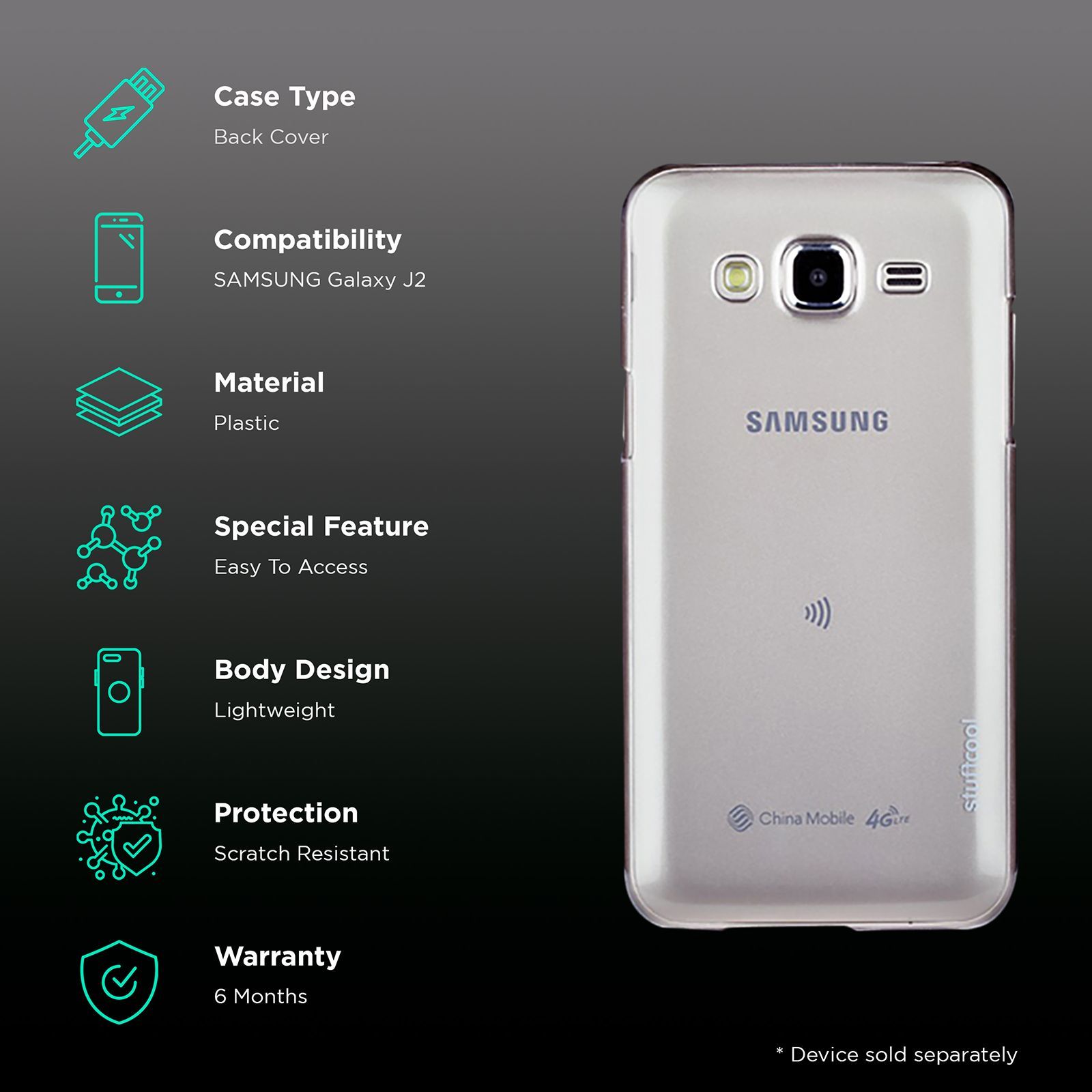 stuffcool Clair Plastic Back Cover for Samsung Galaxy J2 2016 (Camera Protection, Transparent)_2