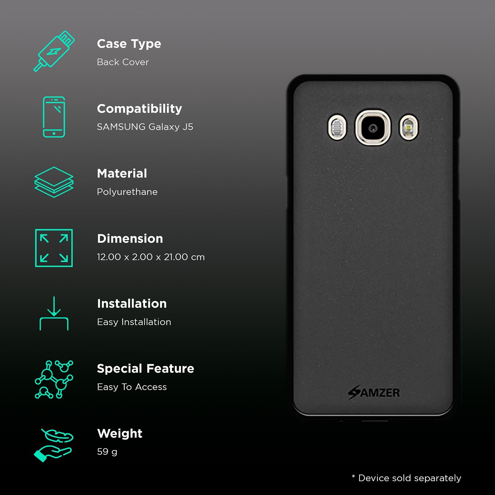 AMZER AMZ98370 Soft TPU Back Cover for Samsung Galaxy J5 (Wear And Tear Protection, Black)_2