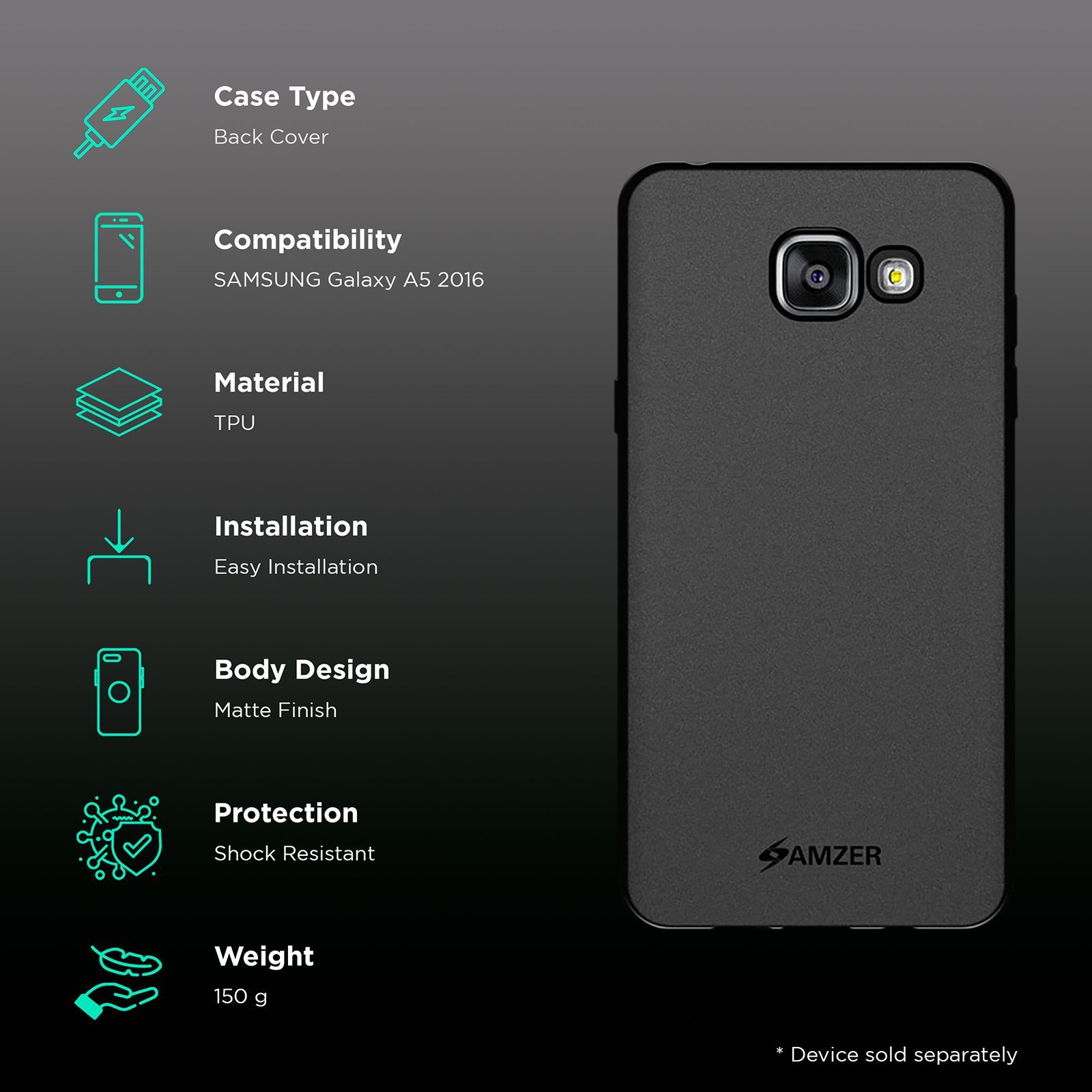 AMZER AMZ98180 Soft TPU Back Cover for Samsung Galaxy A5 (Wear And Tear Protection, Black)_2