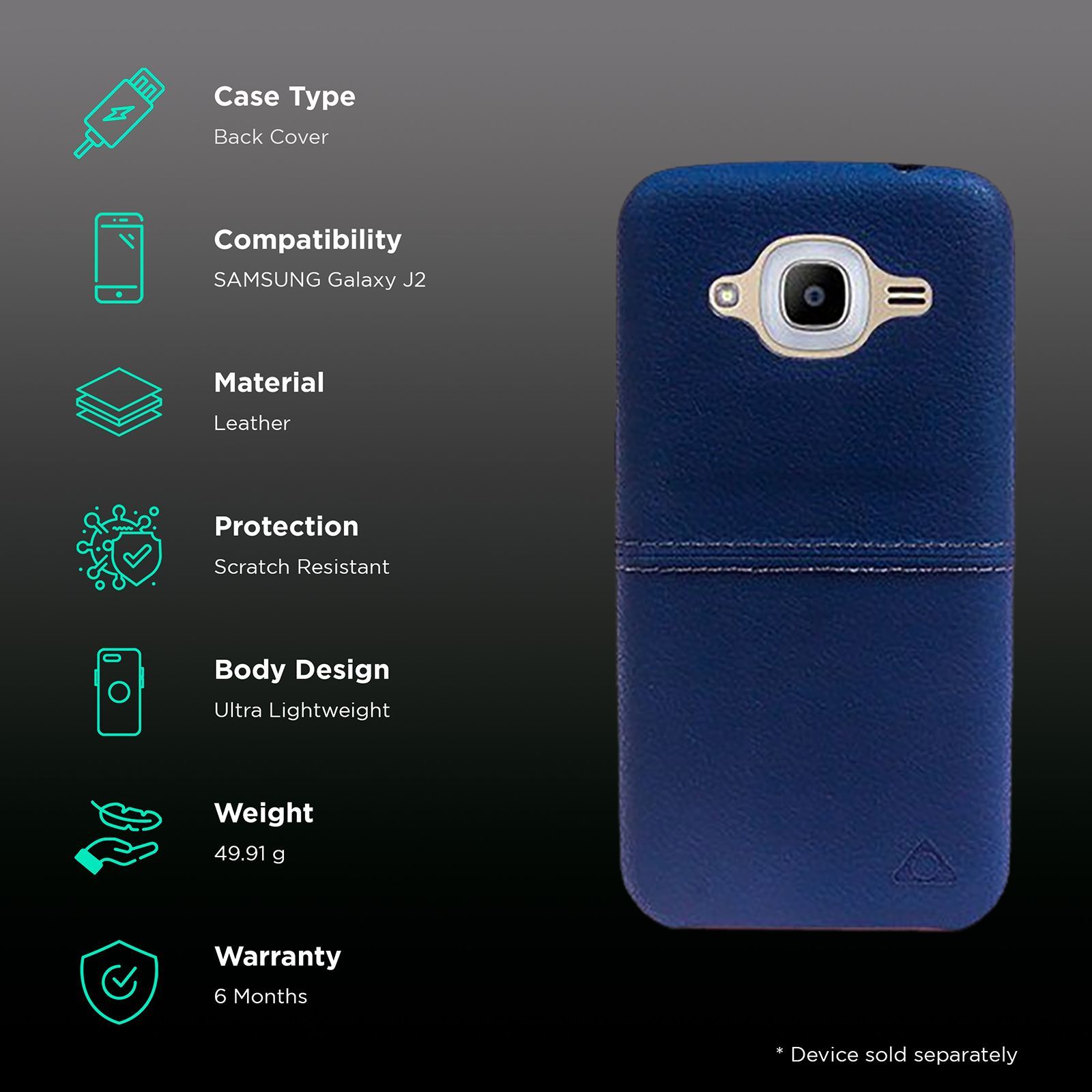 stuffcool Aristo Leather Back Cover for Samsung Galaxy J2 (Camera Protection, Blue)_2