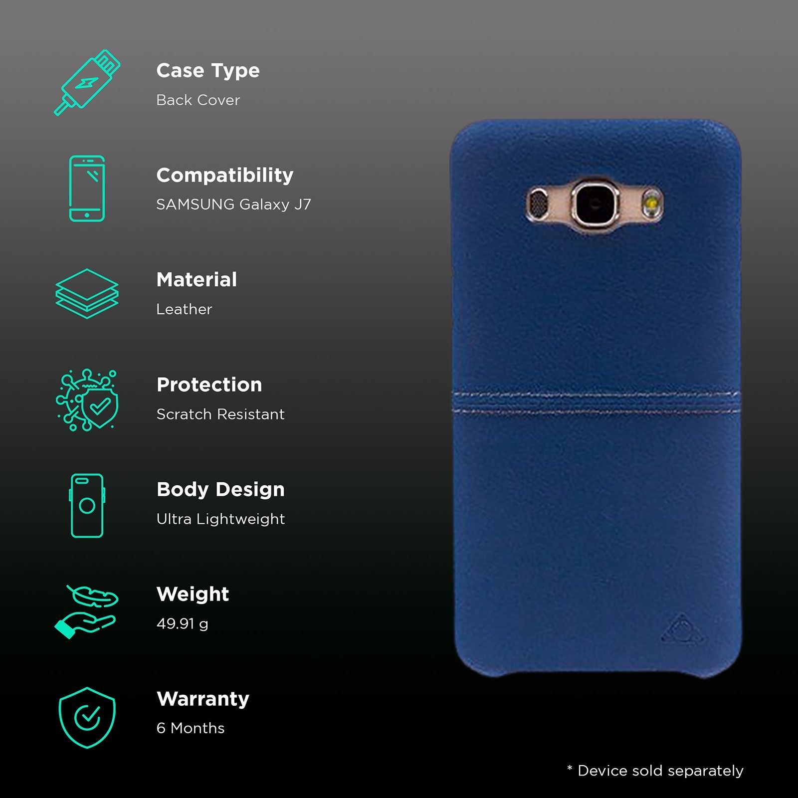 stuffcool Aristo Leather Back Cover for Samsung Galaxy J7 (Camera Protection, Blue)_2