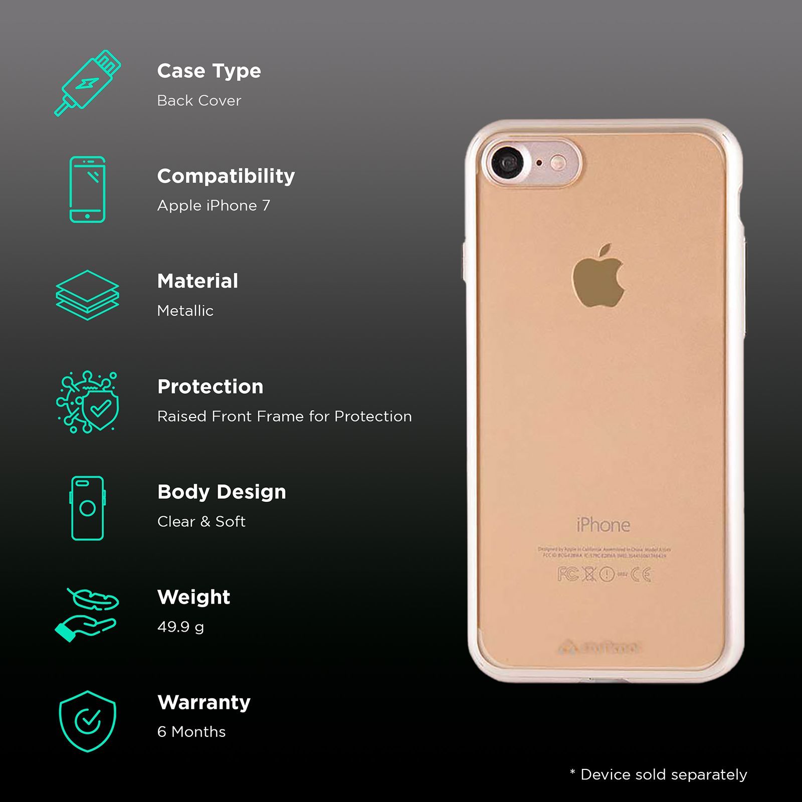 stuffcool Edge Metallic Back Cover for Apple iPhone 7 (Camera Protection, Gold)_2