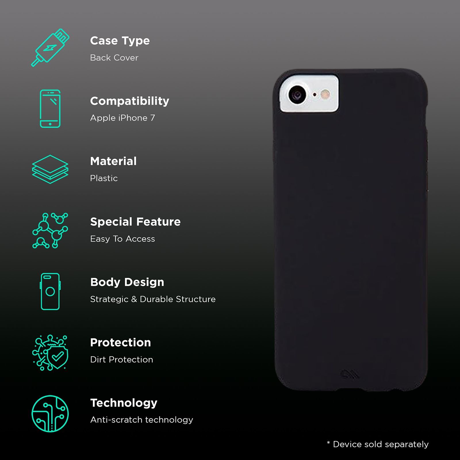 Stuffcool Barely There Plastic Back Cover for Apple iPhone 7 (Camera Protection, Black)_2