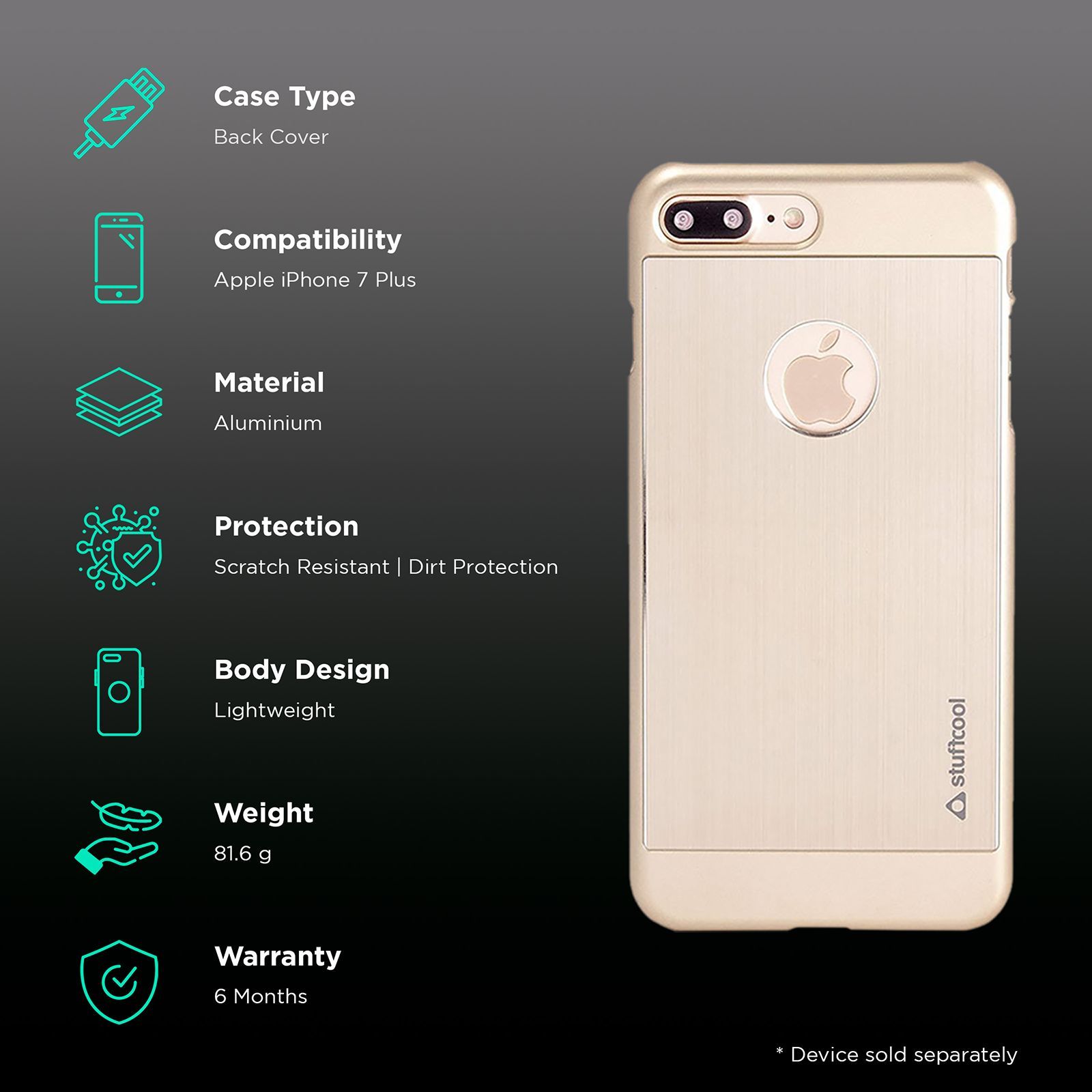 stuffcool Deco Plastic with Aluminum Frame Back Cover for Apple iPhone 7 Plus (Anti-Slip Grip, Rose Gold)_2