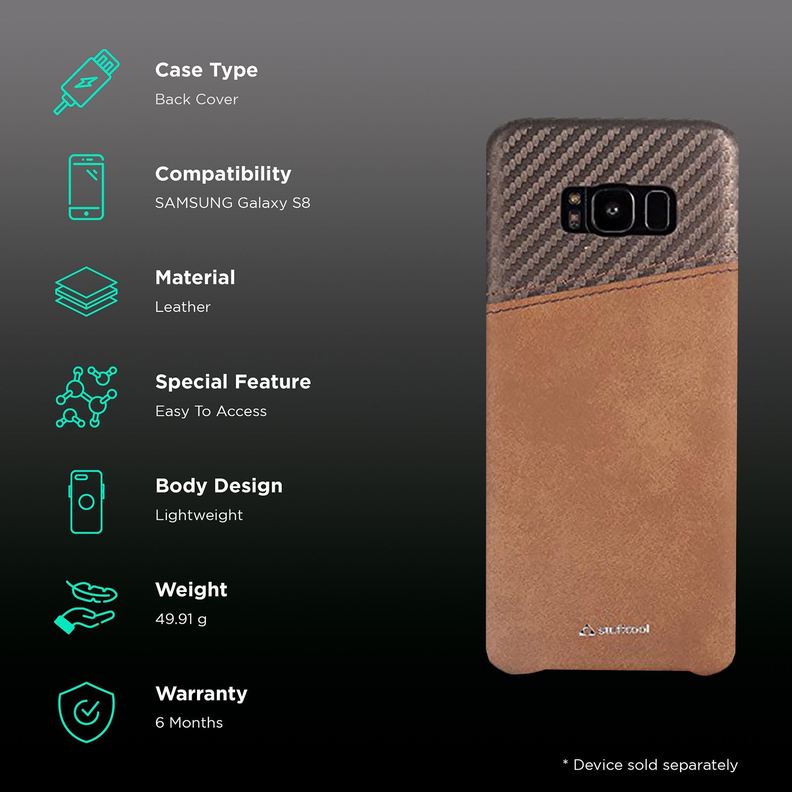 stuffcool Carafi PU Leather Back Cover for Samsung Galaxy S8 (Camera Protection, Brown)_2